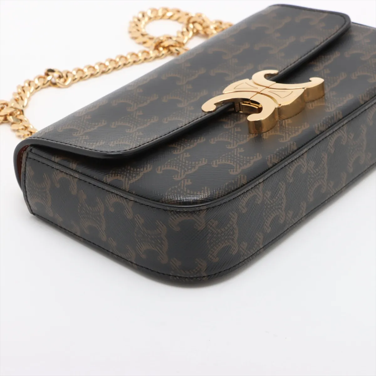 Triomphe PVC x Leather Chain Shoulder Bag Black — view 4