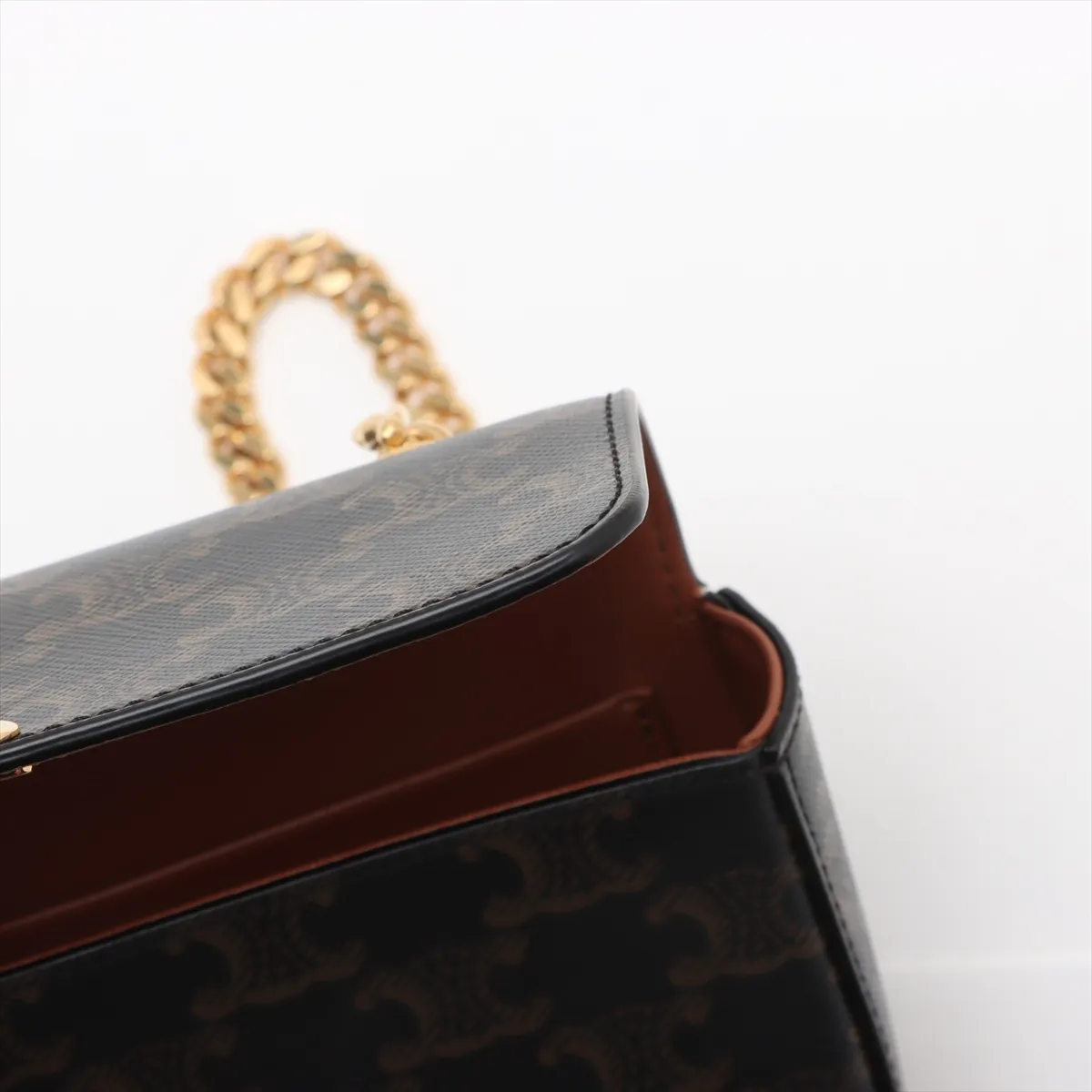 Triomphe PVC x Leather Chain Shoulder Bag Black — view 9