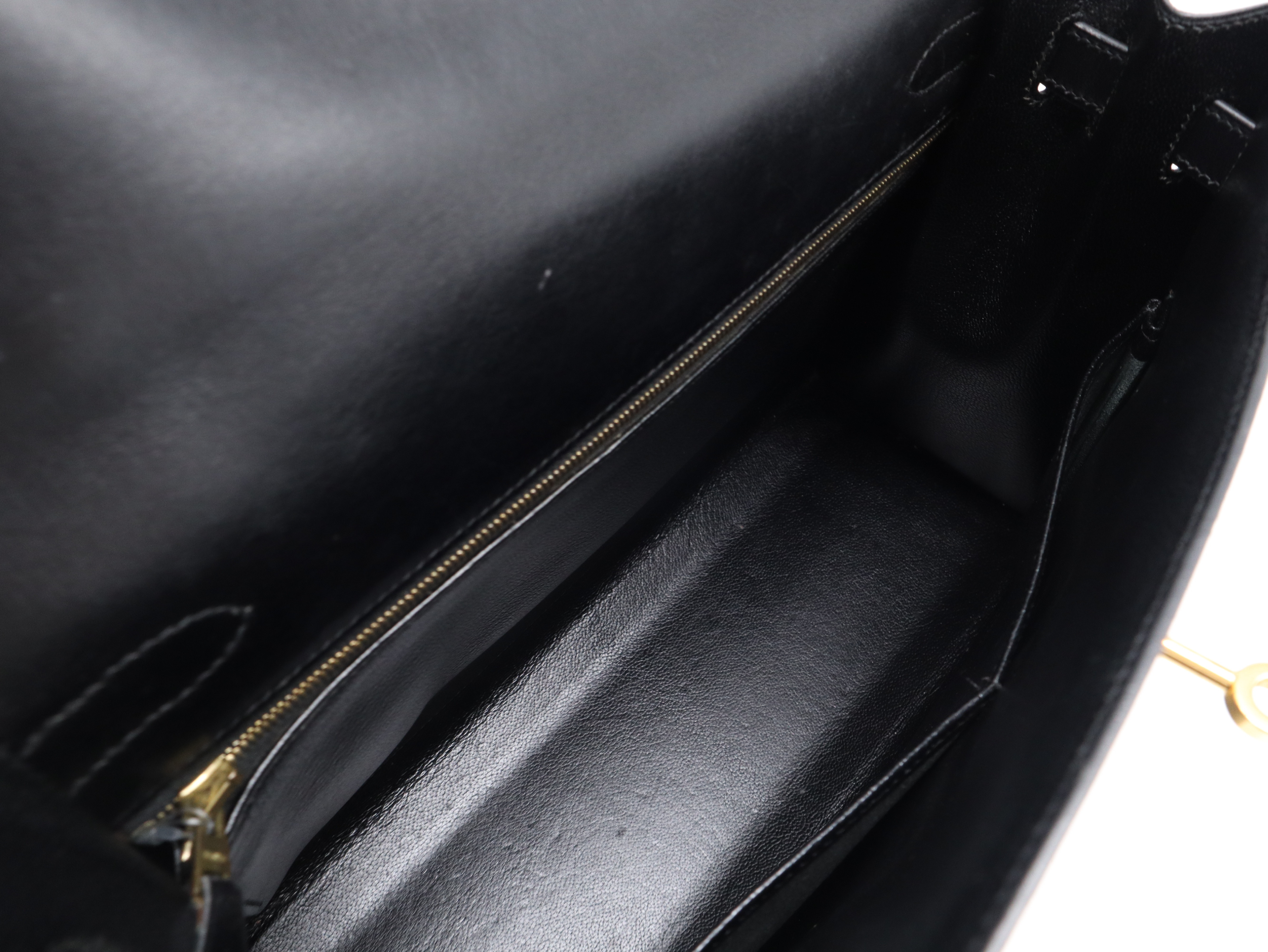 Kelly 32 Handbag, D stamp, Calf Leather, Noir (black), Gold Hardware, Includes Shoulder Strap, Clochette, Padlock, 2 Keys, Box, and Dust Bag. — view 14