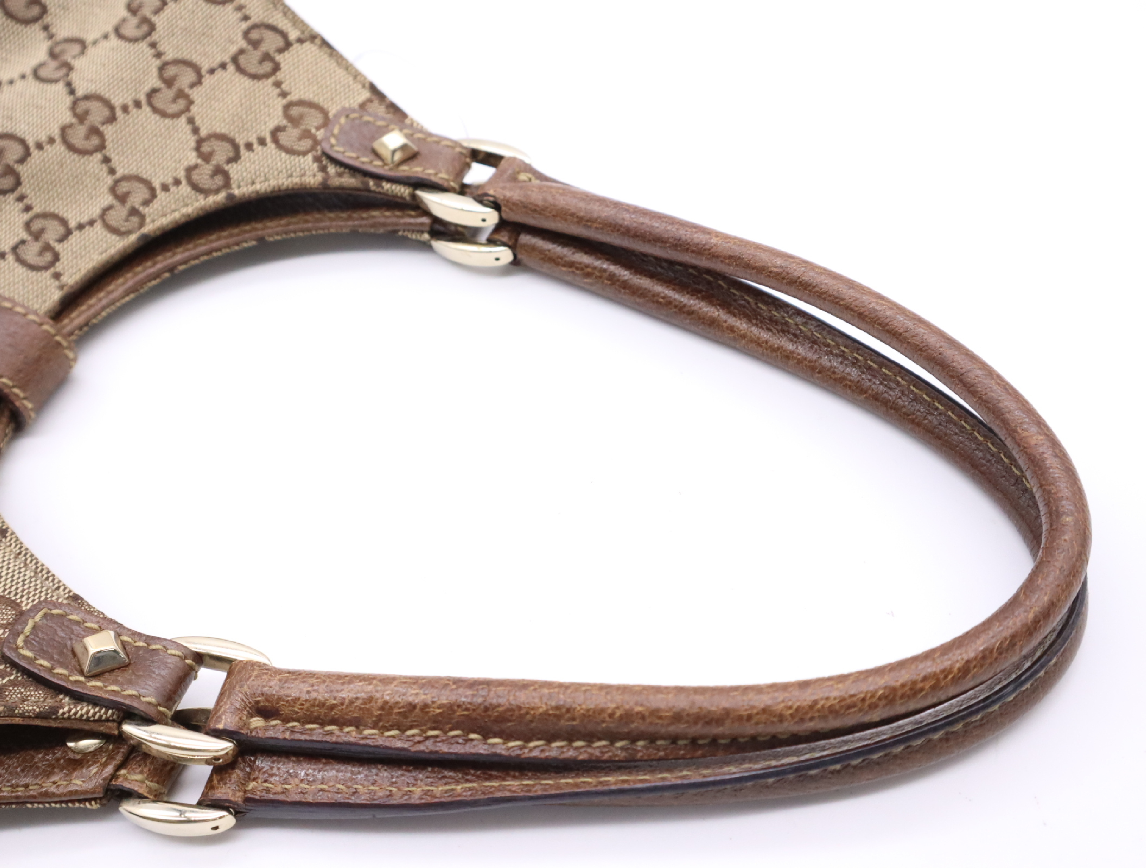 124409 Canvas x Leather GG Canvas Shoulder Bag Beige Gold Hardware Shoulder Bag — view 10