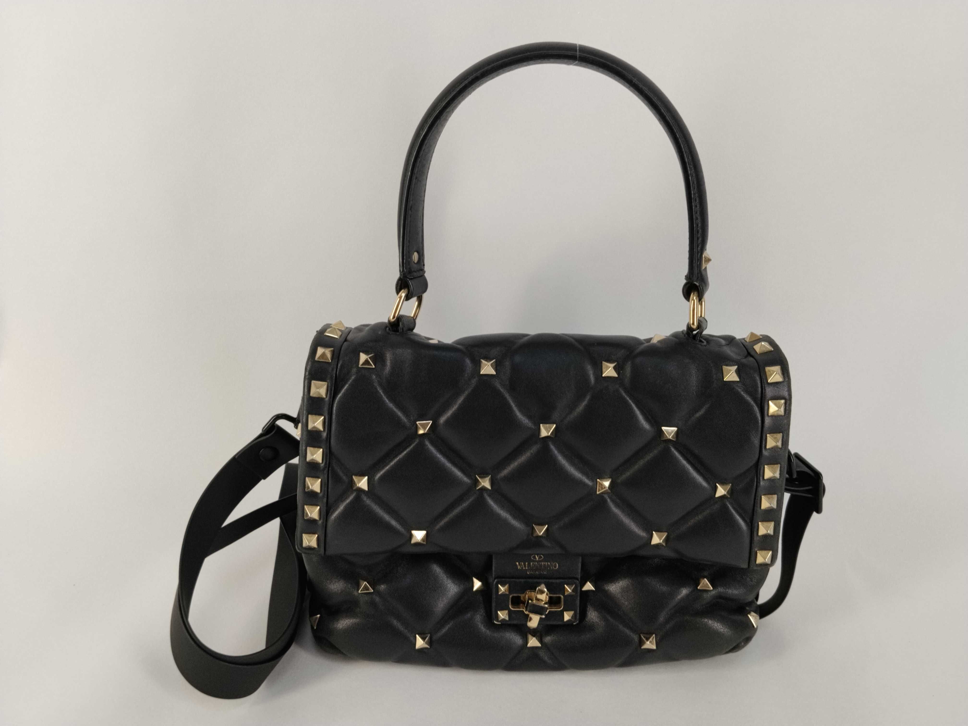 Rockstud 2-Way Shoulder Bag, Leather, Black Handbag