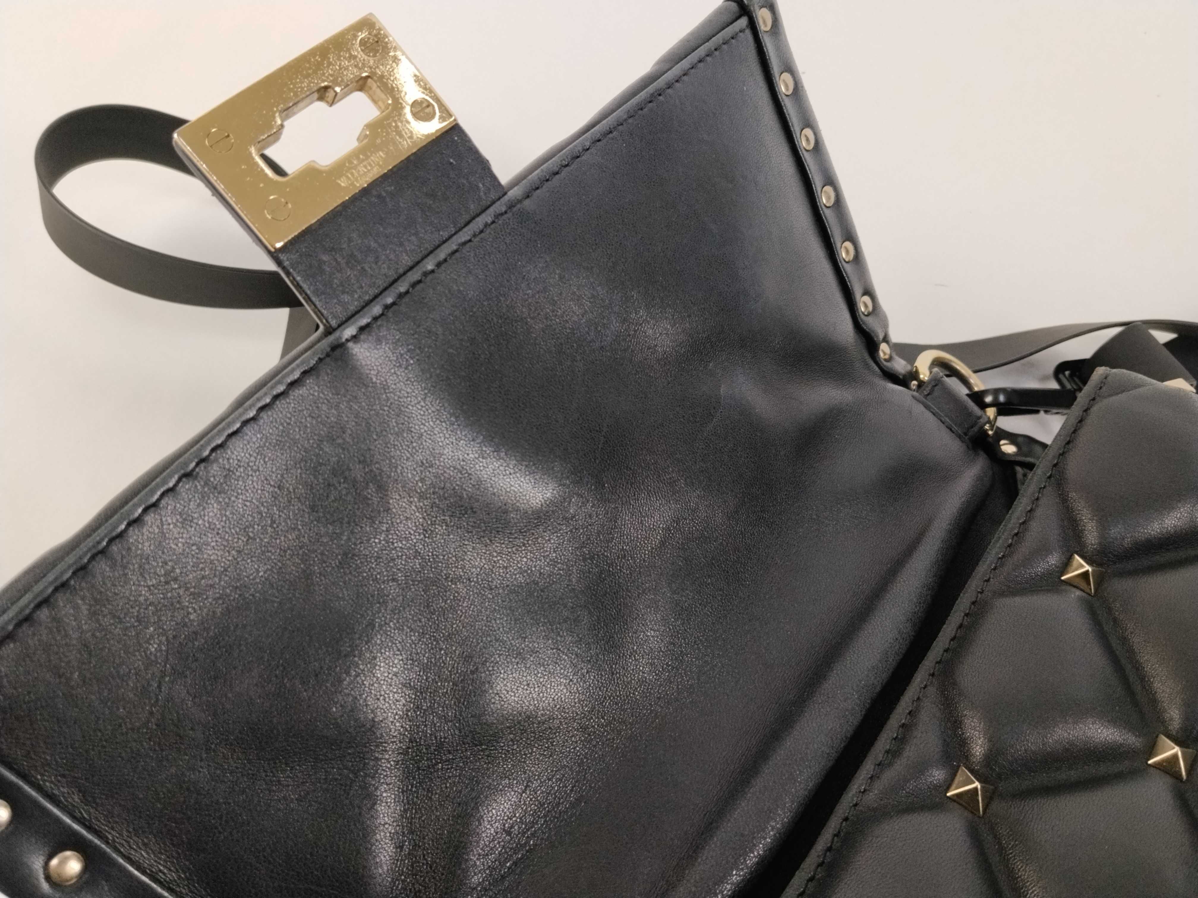 Rockstud 2-Way Shoulder Bag, Leather, Black Handbag — view 9