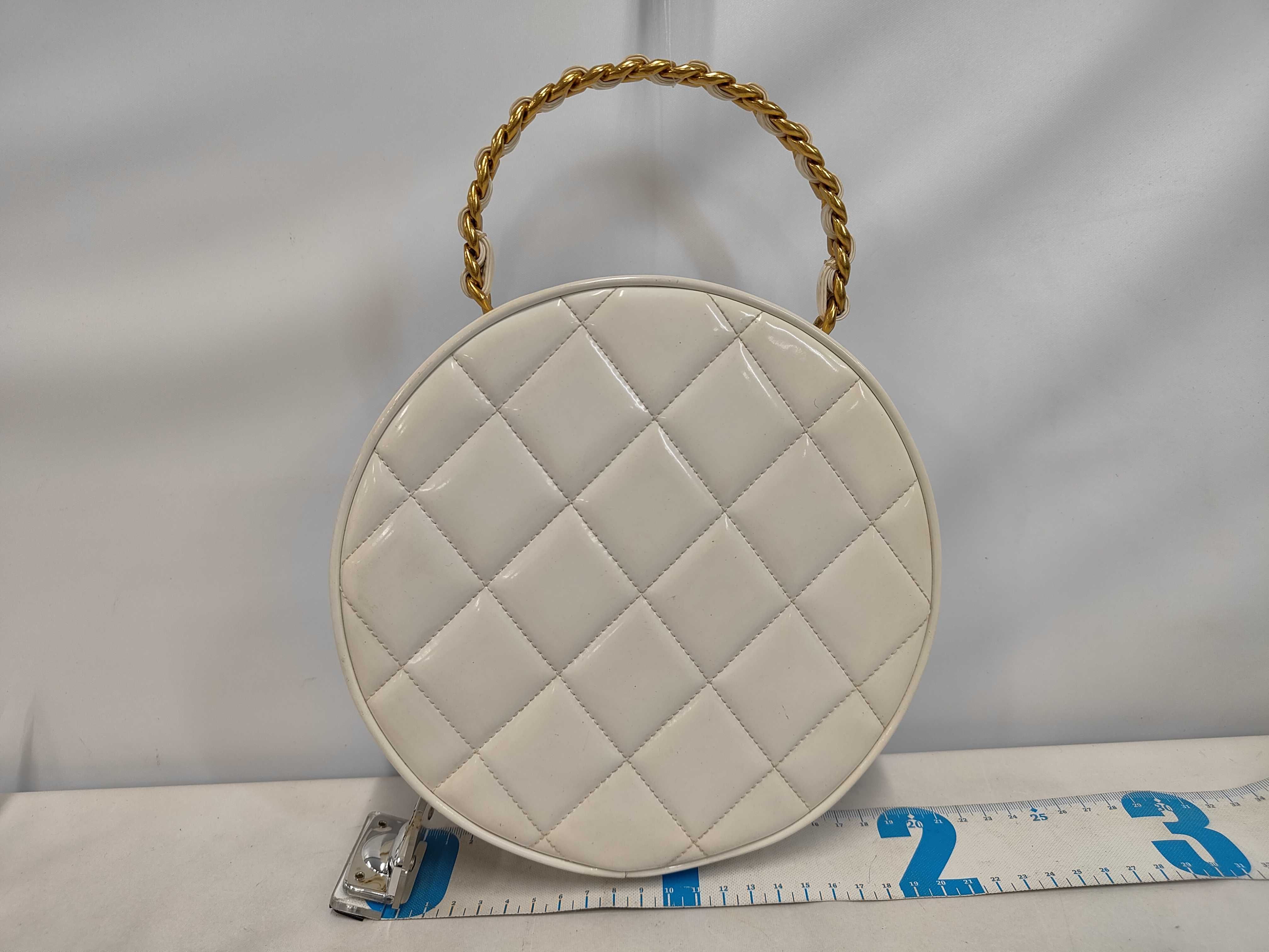Patent Leather Vanity Round Bag, White x Black, with original seal, serial number 3, handbag. — view 2