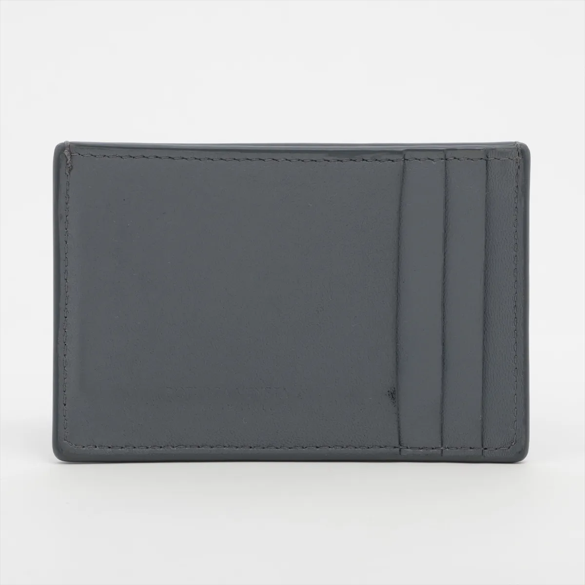 Maxi Intrecciato Cassette Leather Card Case, Gray — view 2