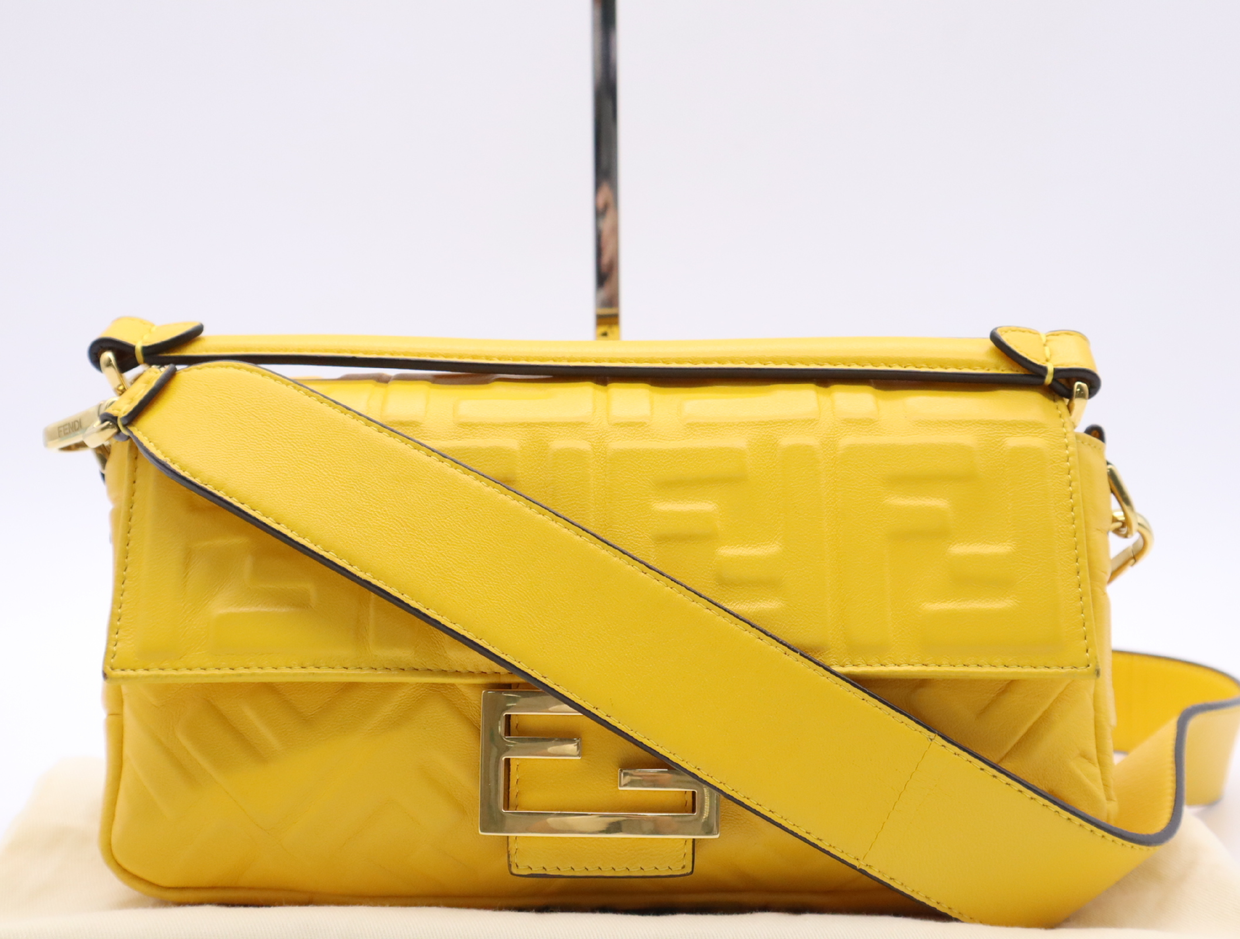8BR600 Leather Zucca Mamma Bucket 2-way Handbag, Yellow, with Shoulder Strap and Dust Bag.