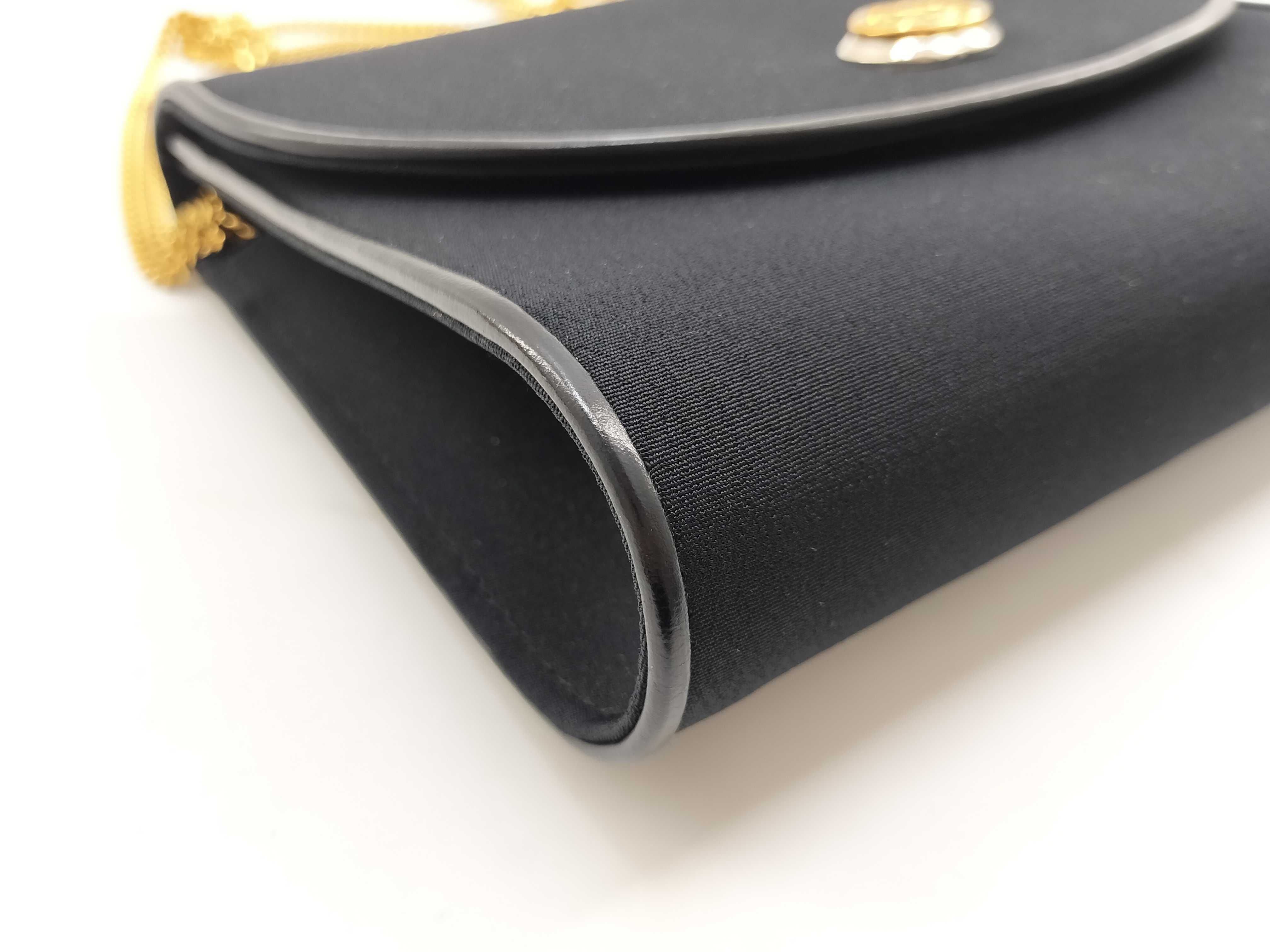 Vintage Chain Shoulder Bag, Satin Black Clutch Bag — view 4