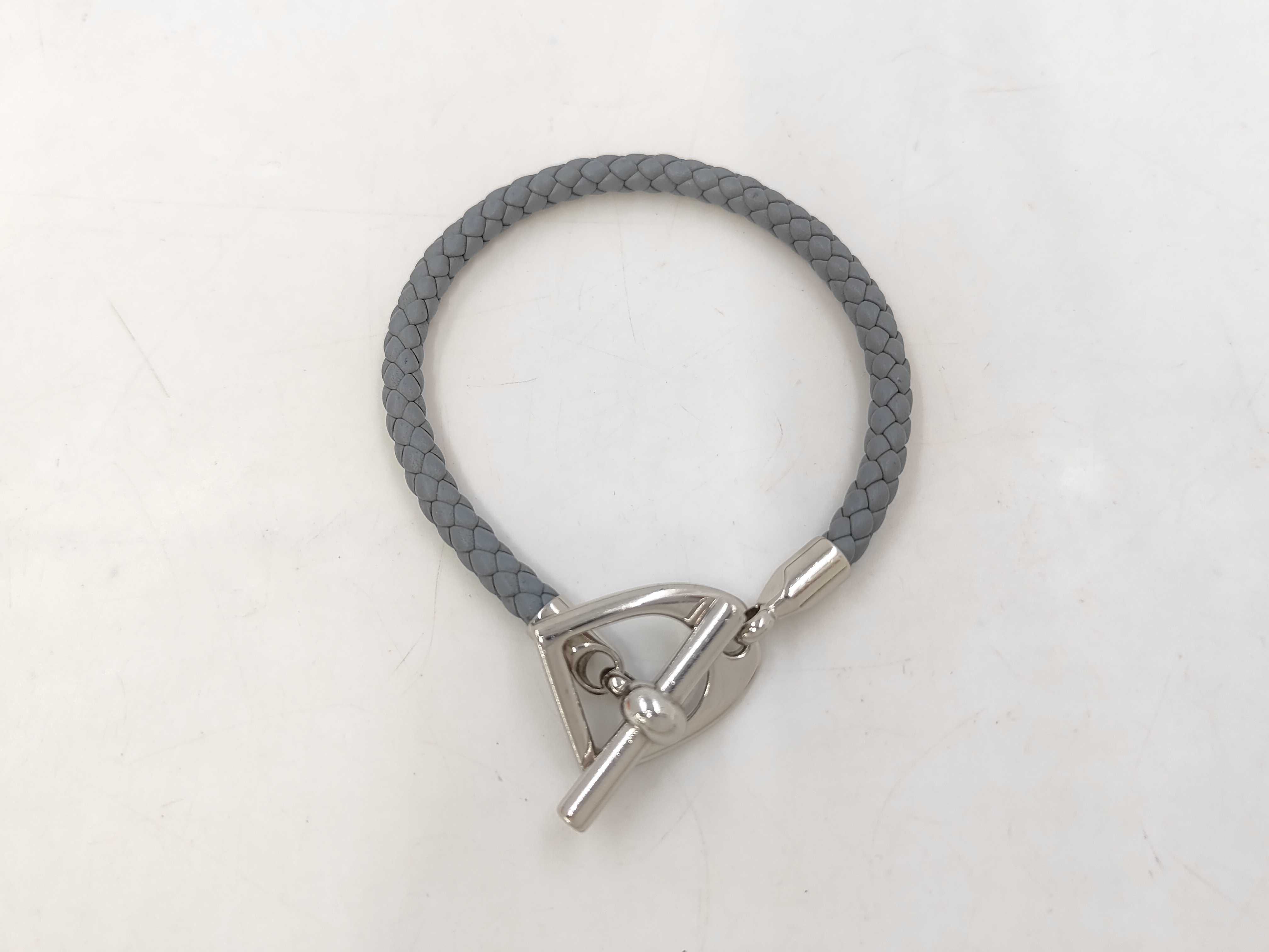 Etrier Bracelet, Silver, Blue-Gray, Veau Swift Leather, Bracelet/Bangle — view 2