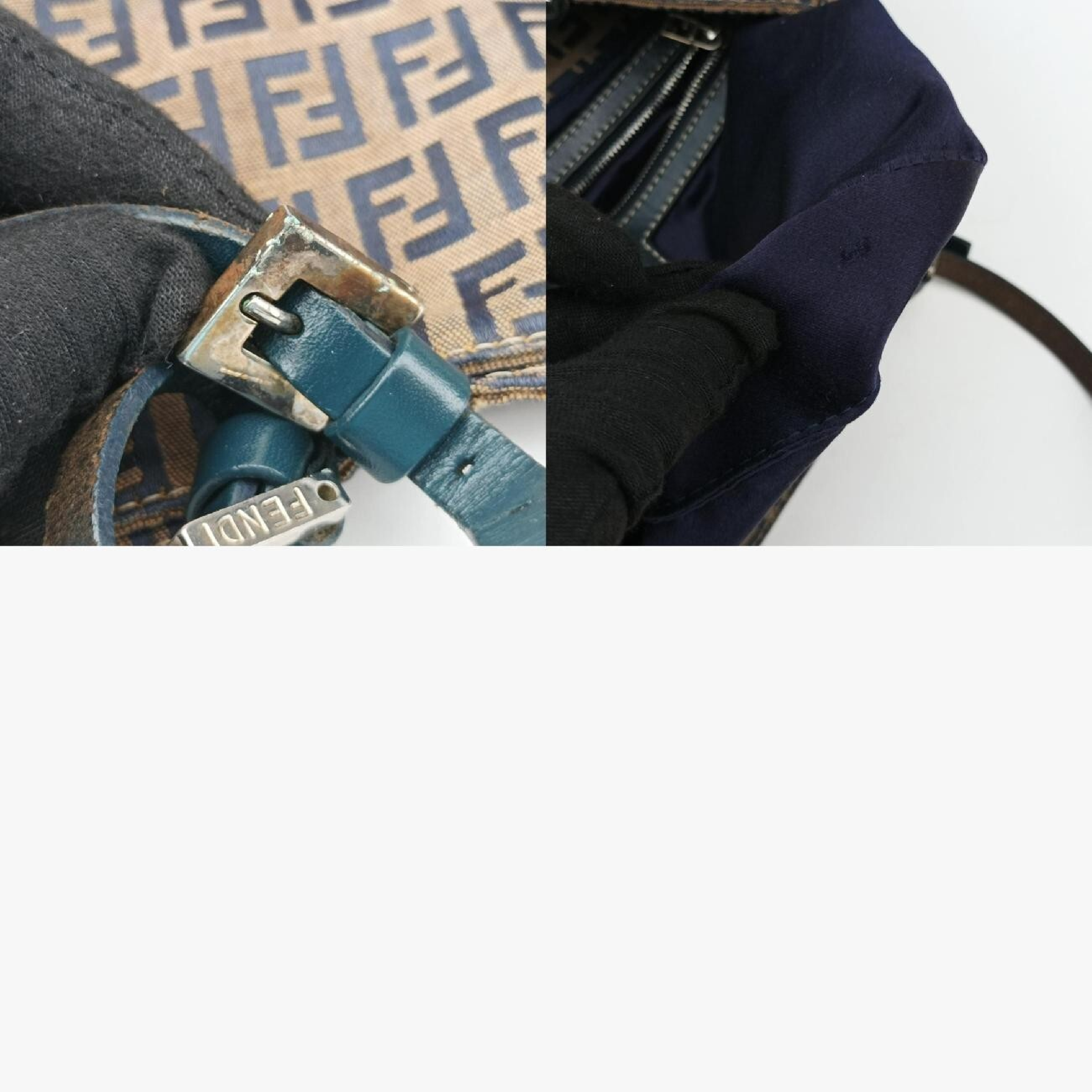 Zucchino Navy x Brown Canvas x Leather Shoulder Bag 8BR616 — view 11