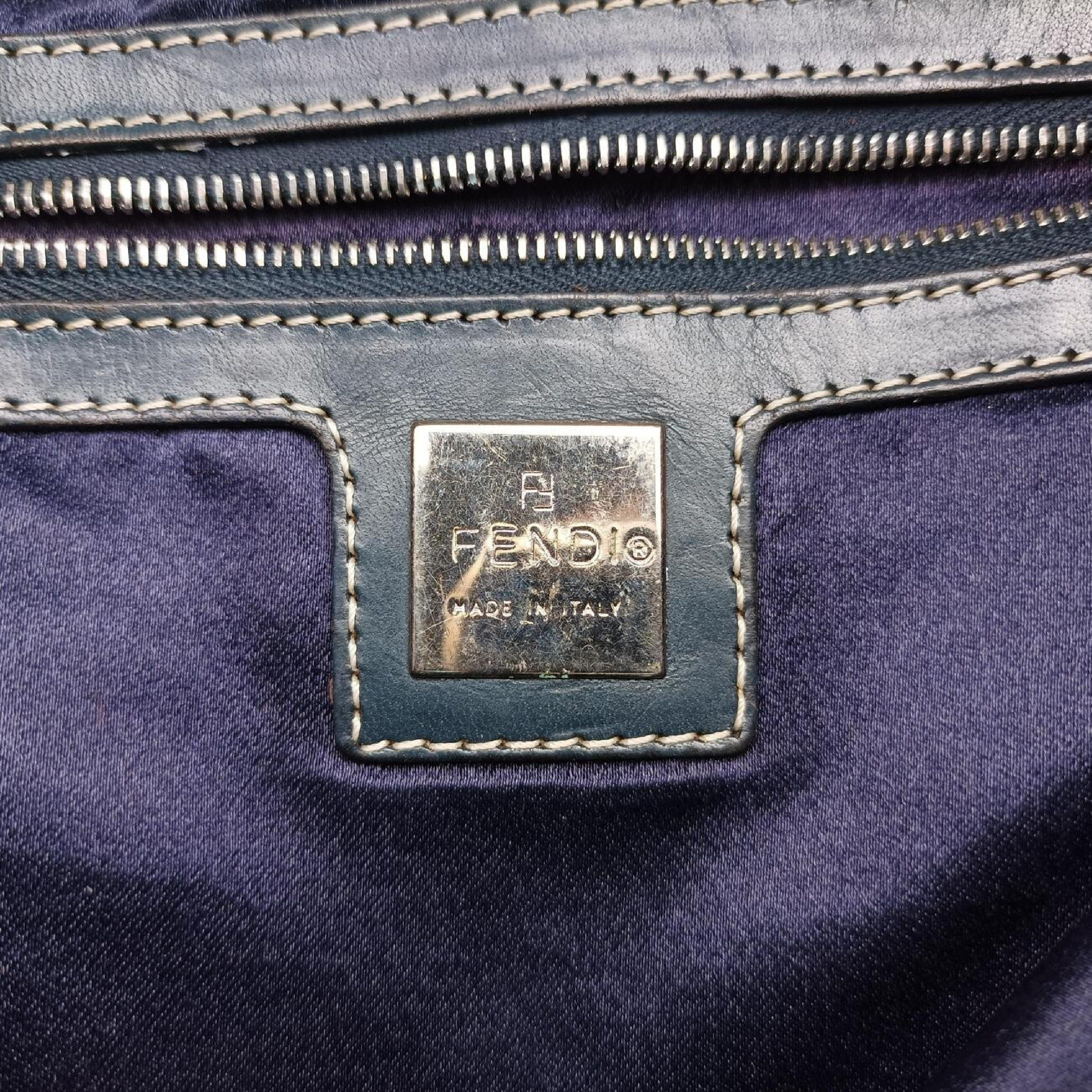Zucchino Navy x Brown Canvas x Leather Shoulder Bag 8BR616 — view 7
