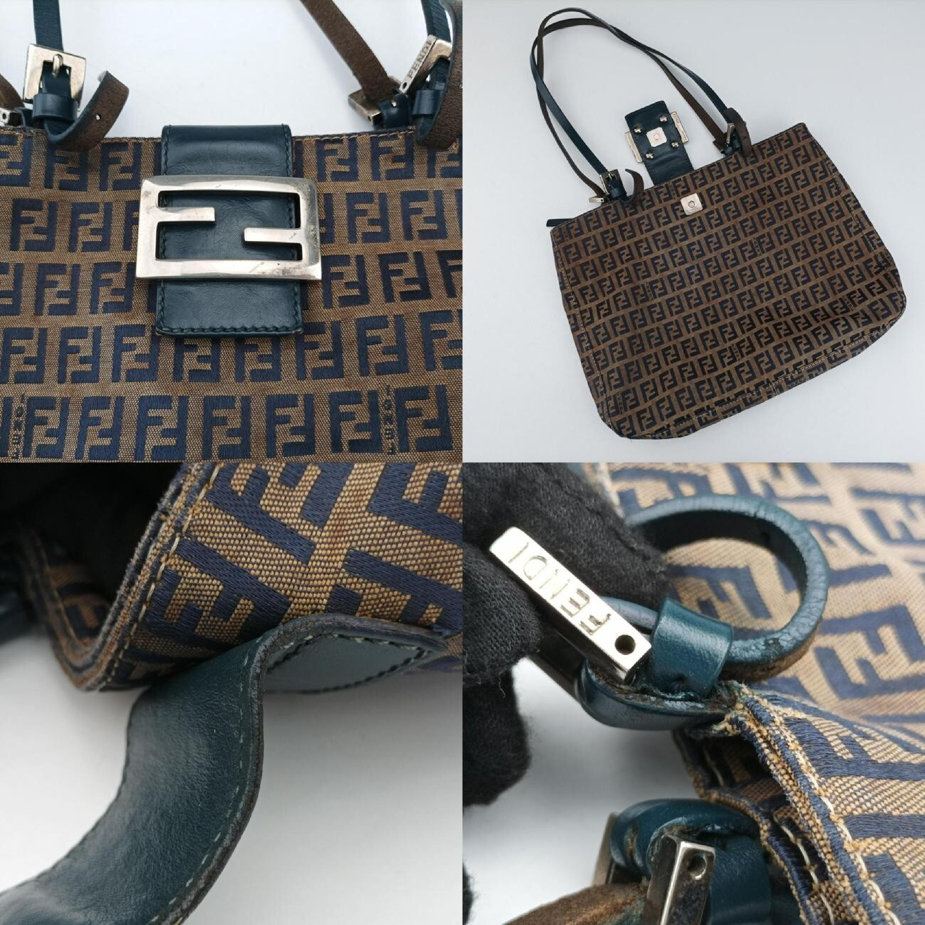 Zucchino Navy x Brown Canvas x Leather Shoulder Bag 8BR616 — view 8