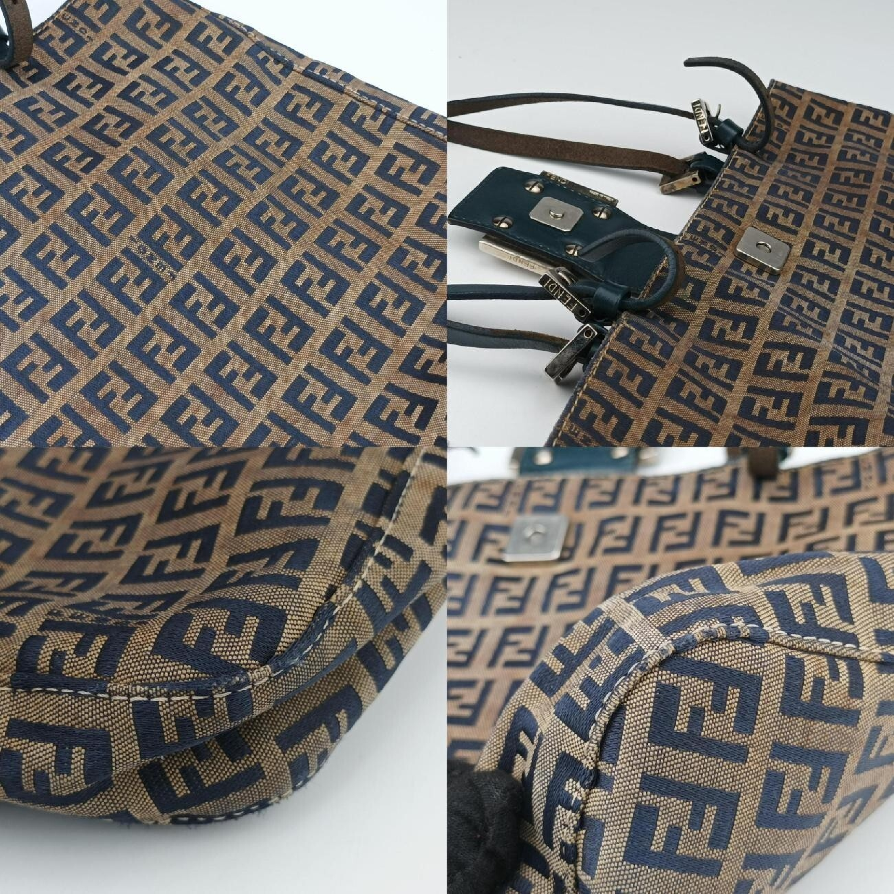 Zucchino Navy x Brown Canvas x Leather Shoulder Bag 8BR616 — view 9