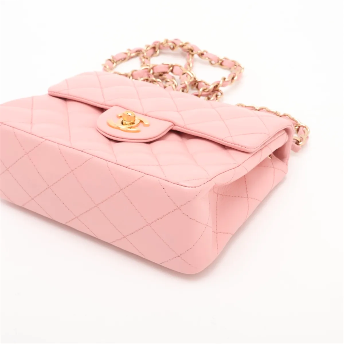 Mini Matelassé 17 Lambskin Single Flap Single Chain Bag, Pink with Gold Hardware, 8820982, Series 8, A01115 — view 3