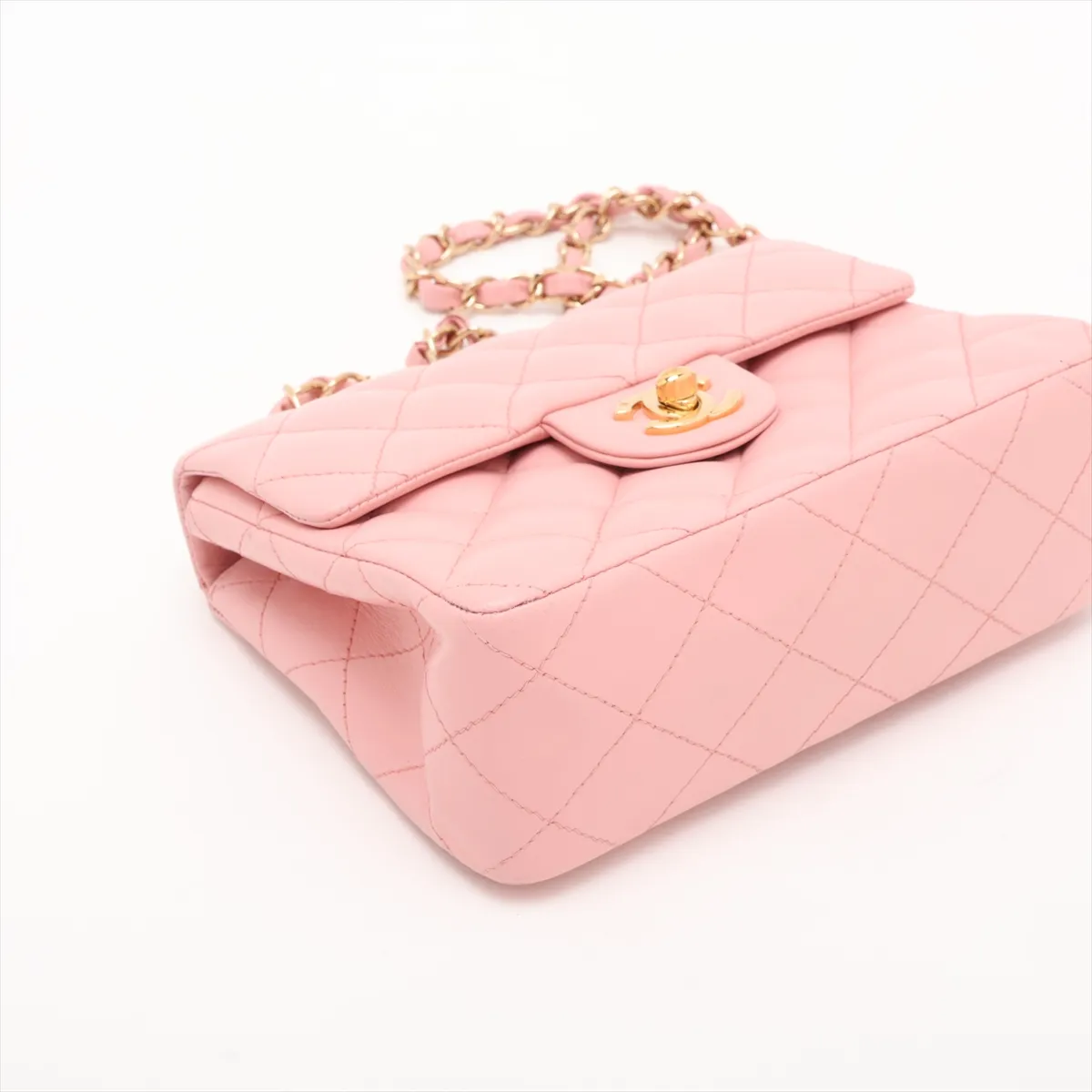 Mini Matelassé 17 Lambskin Single Flap Single Chain Bag, Pink with Gold Hardware, 8820982, Series 8, A01115 — view 4