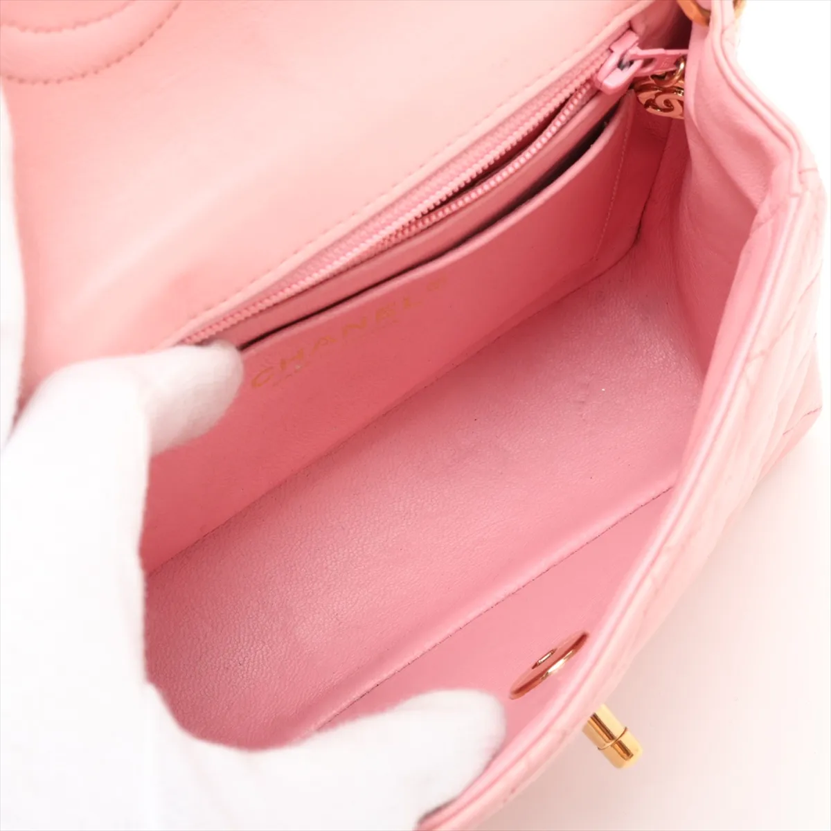 Mini Matelassé 17 Lambskin Single Flap Single Chain Bag, Pink with Gold Hardware, 8820982, Series 8, A01115 — view 6