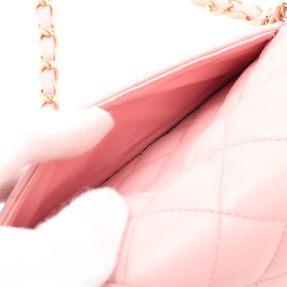 Mini Matelassé 17 Lambskin Single Flap Single Chain Bag, Pink with Gold Hardware, 8820982, Series 8, A01115 — view 9