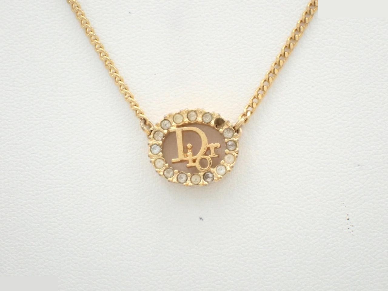 logo necklace, gold-plated, rhinestone, 44.7cm total length, gold color.