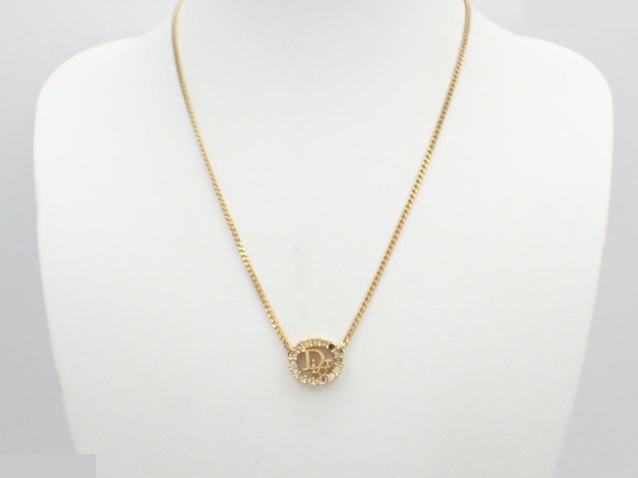 logo necklace, gold-plated, rhinestone, 44.7cm total length, gold color. — view 3