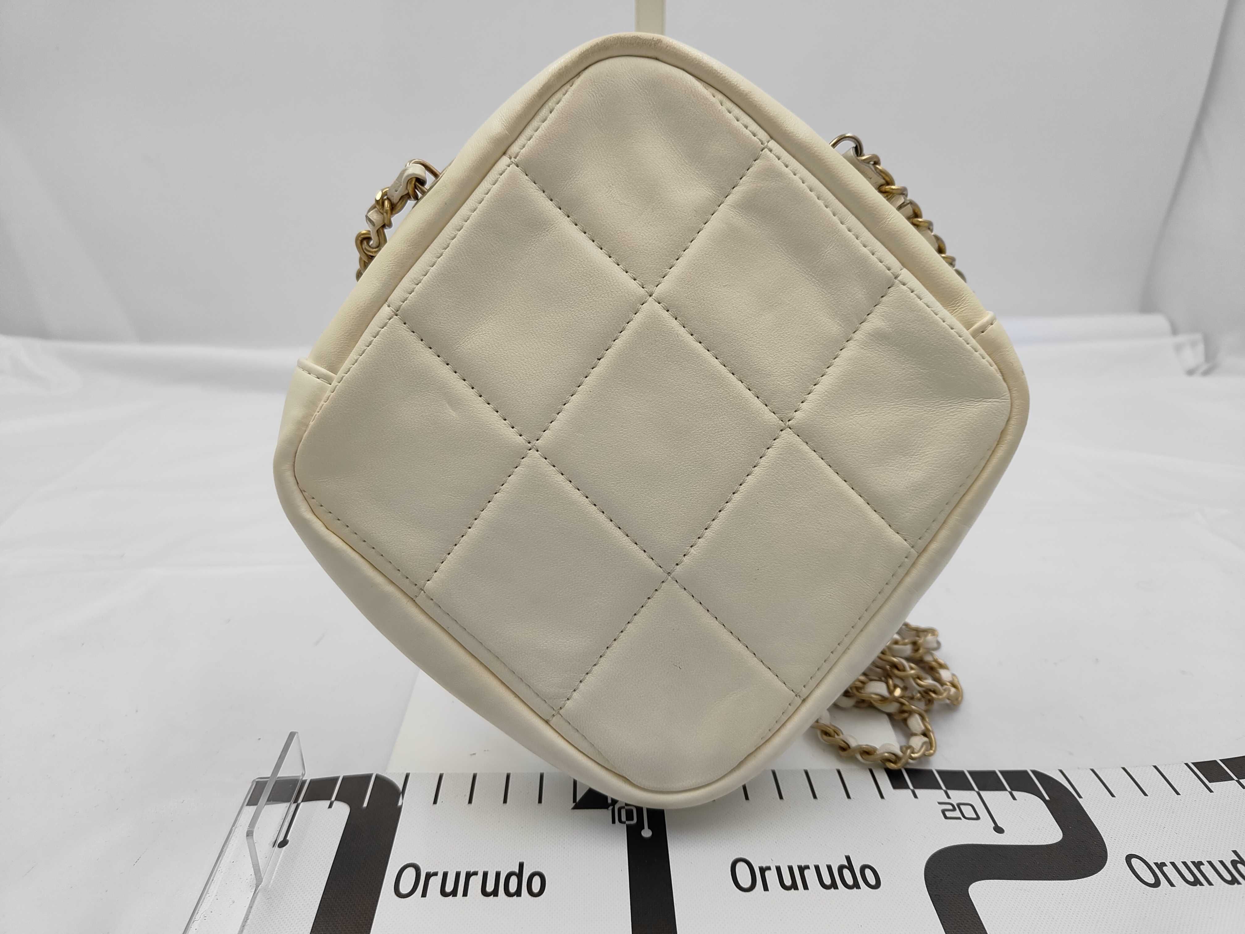 White Lambskin Chain Shoulder Bag with Gold Plated Hardware, Diamond-Shaped Coco Mark, Serial Number 30s — view 2