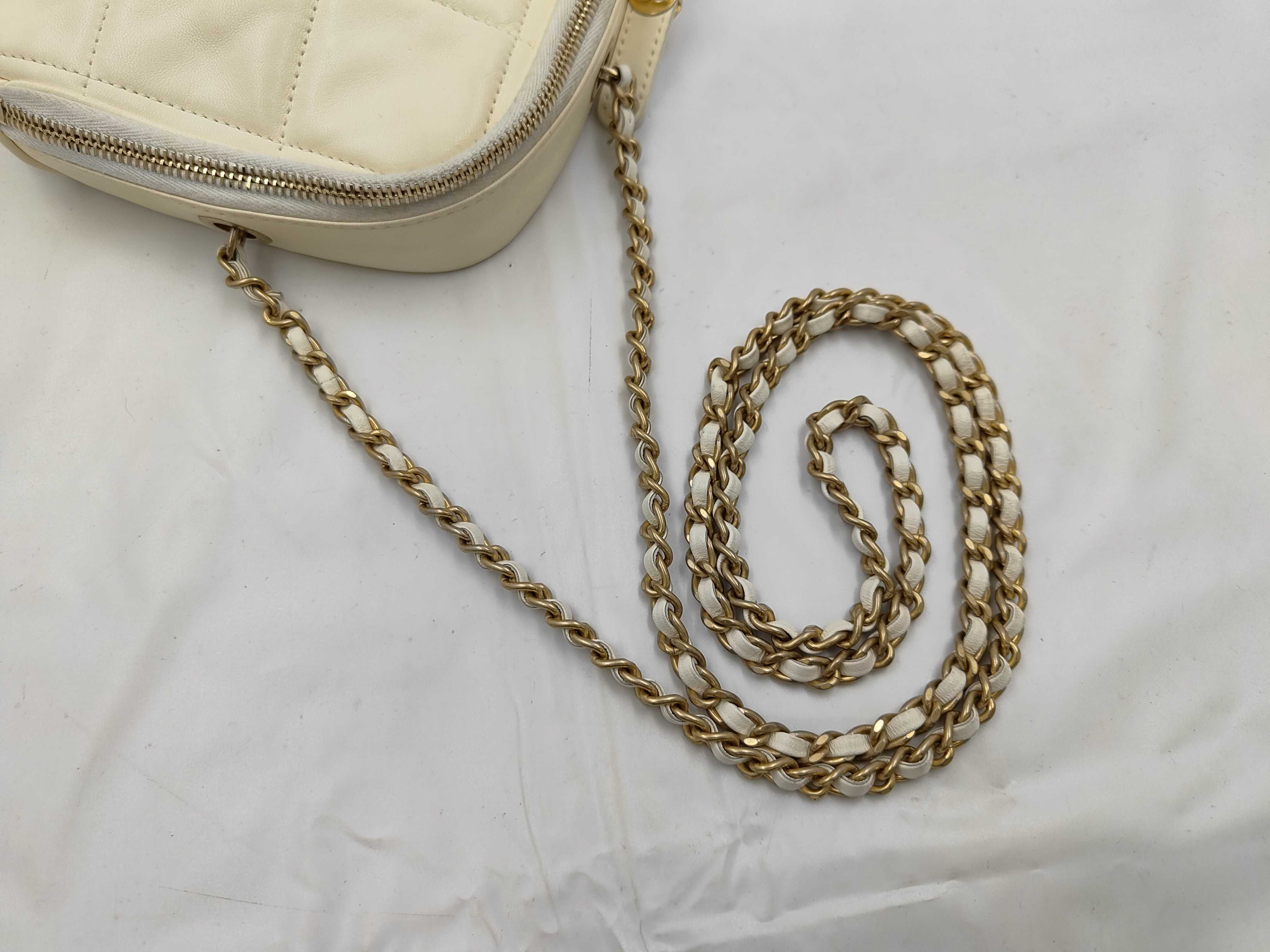 White Lambskin Chain Shoulder Bag with Gold Plated Hardware, Diamond-Shaped Coco Mark, Serial Number 30s — view 3