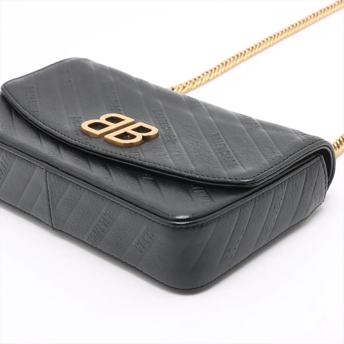 BB Leather Chain Shoulder Bag, Black, 526682 — view 3