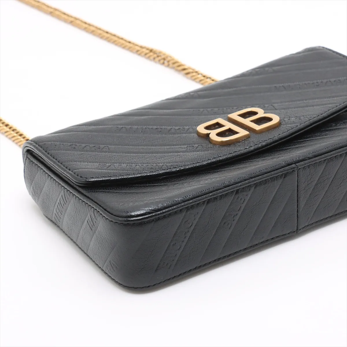 BB Leather Chain Shoulder Bag, Black, 526682 — view 4