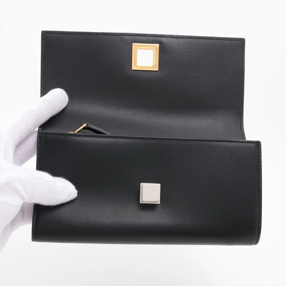 Leather Long Wallet, Black — view 3