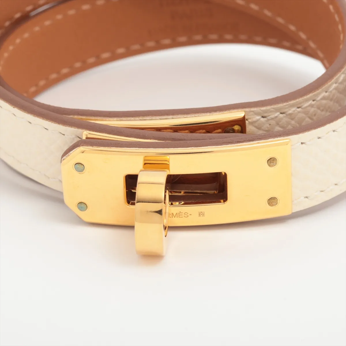 Kelly Bracelet Double Tour U:2022 Bracelet T3 GP x Leather Ivory x Gold — view 3