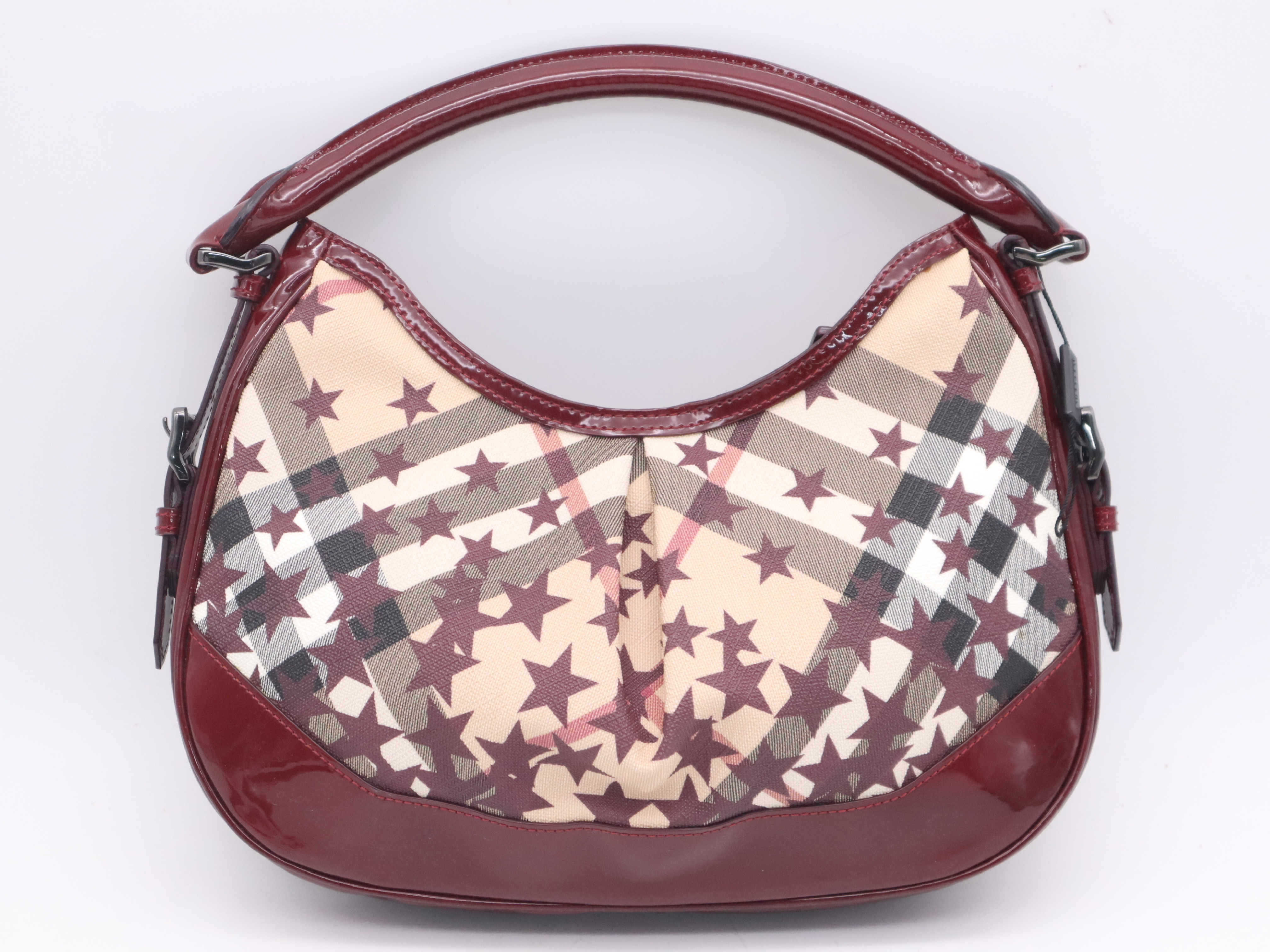 Leather Supernova Check Star Motif Handbag with Dust Bag, Red — view 2
