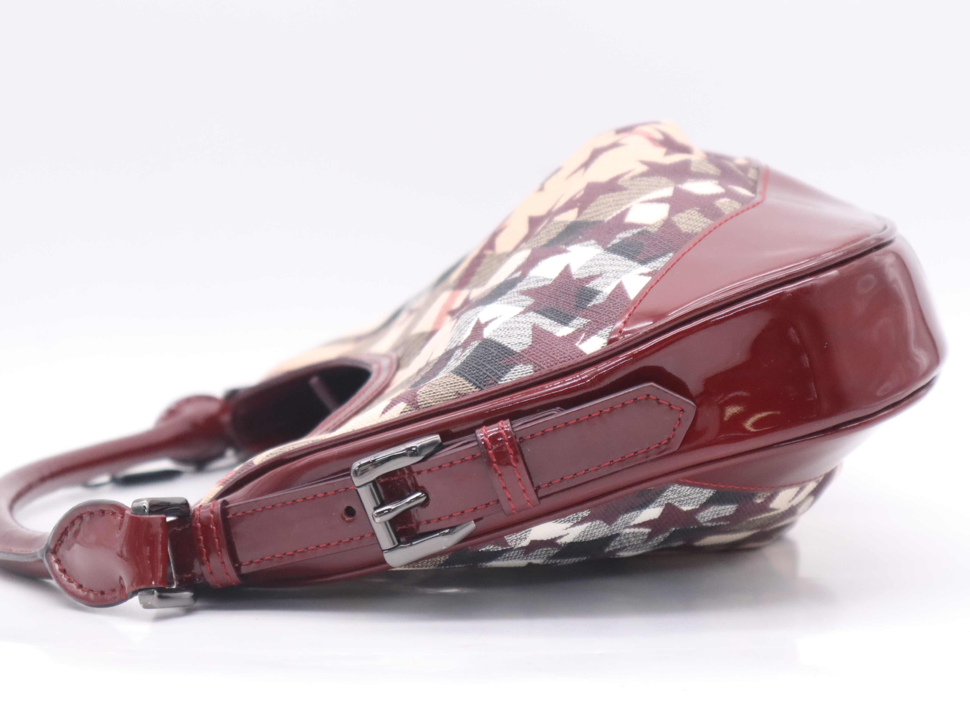 Leather Supernova Check Star Motif Handbag with Dust Bag, Red — view 3