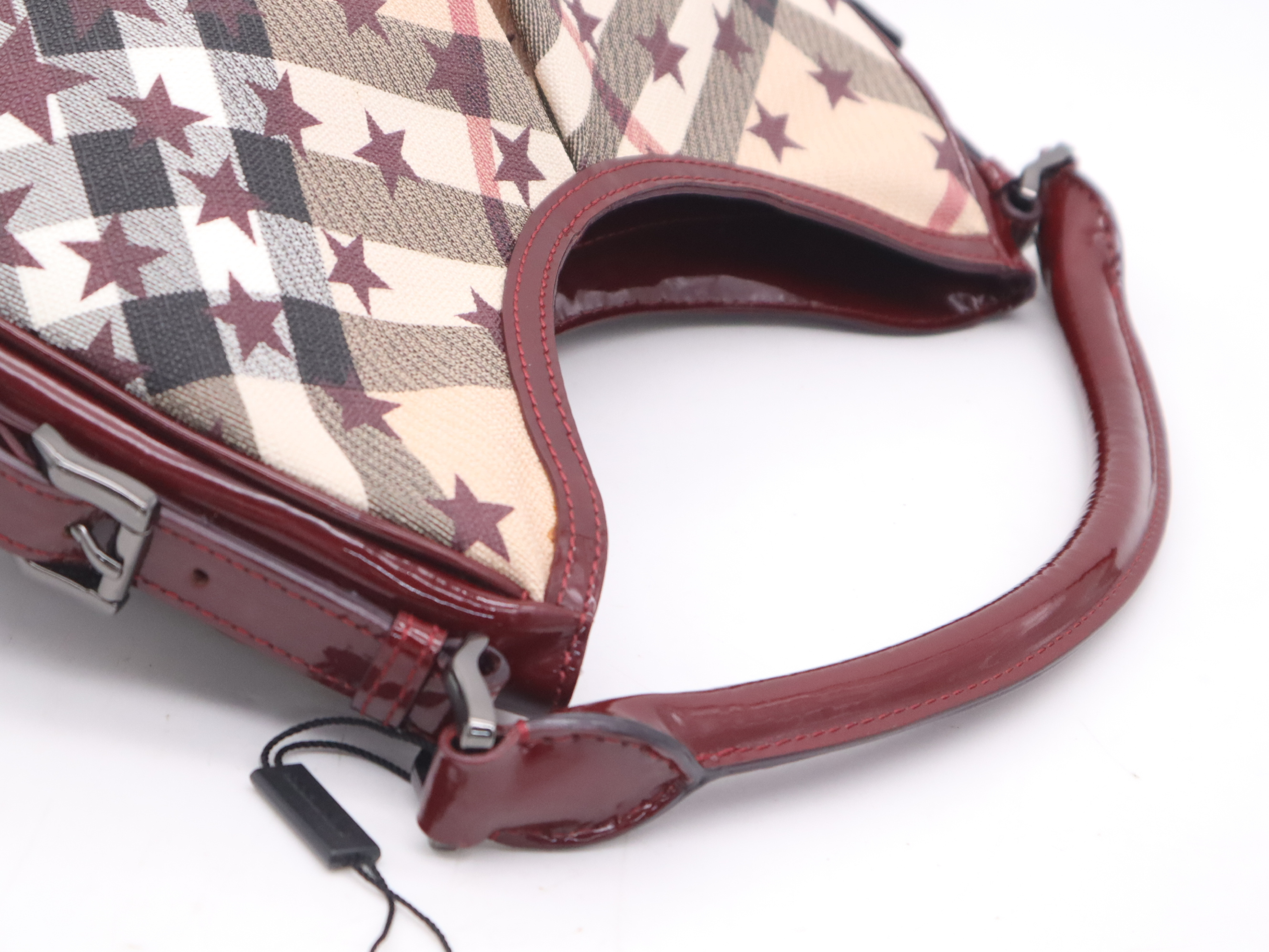 Leather Supernova Check Star Motif Handbag with Dust Bag, Red — view 6