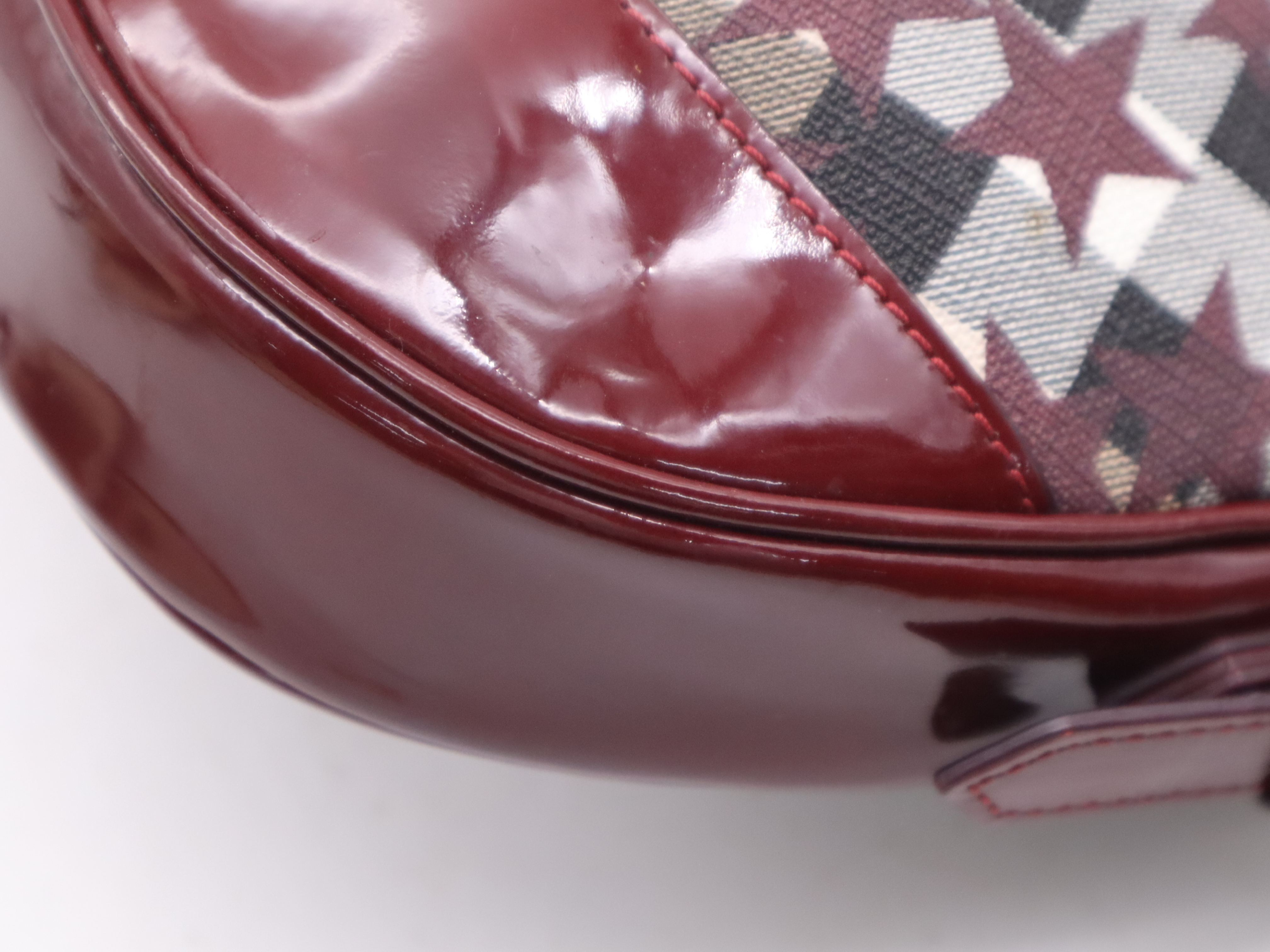 Leather Supernova Check Star Motif Handbag with Dust Bag, Red — view 9