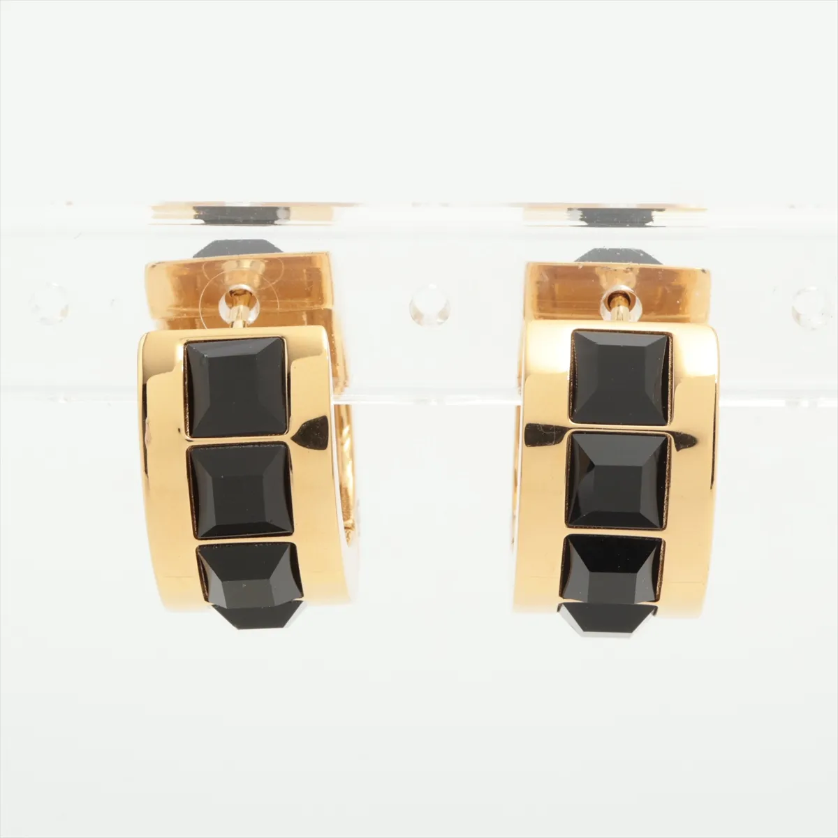 Cocomark B26S Hoop Earrings GP x Rhinestone Black x Gold Thread — view 2