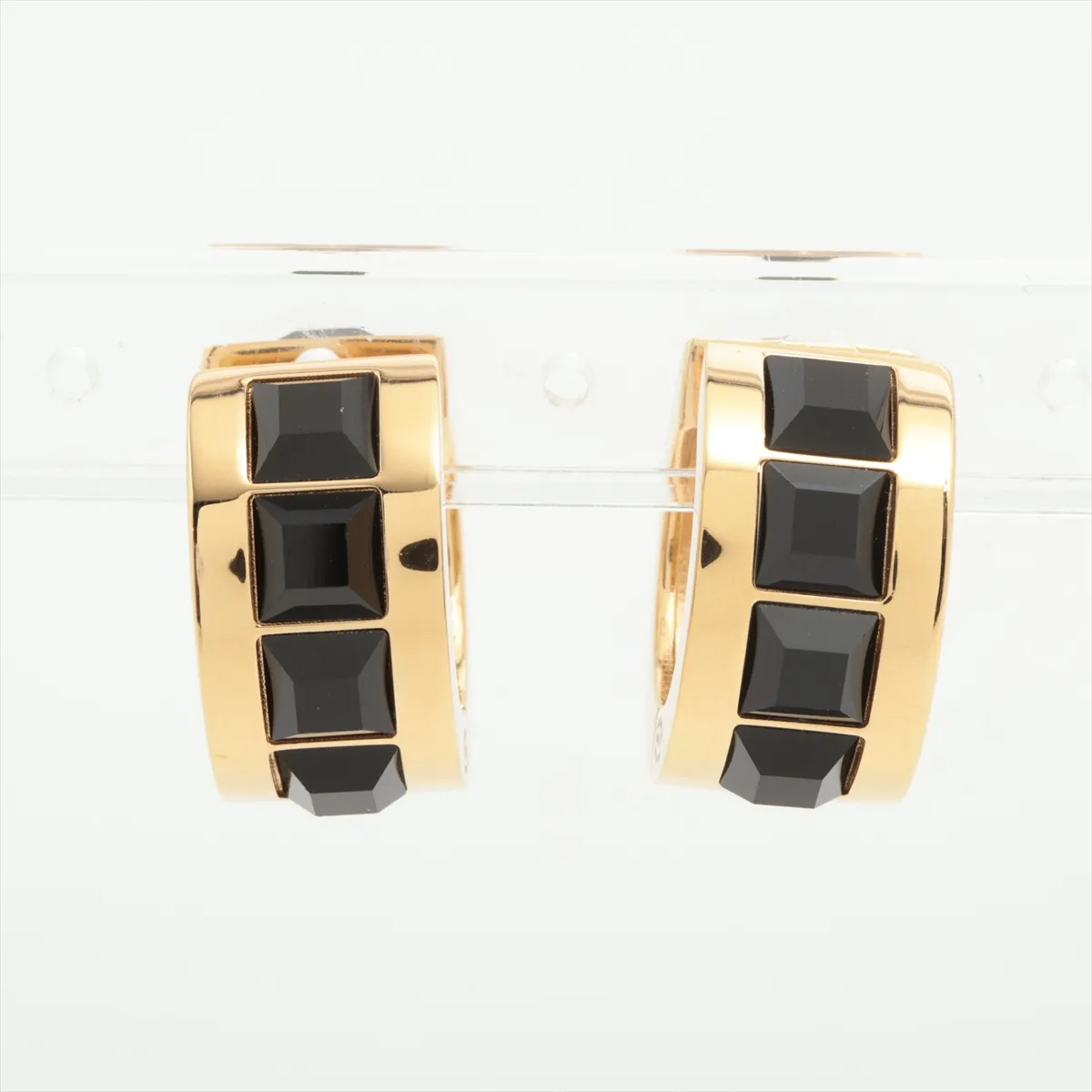 Cocomark B26S Hoop Earrings GP x Rhinestone Black x Gold Thread — view 3