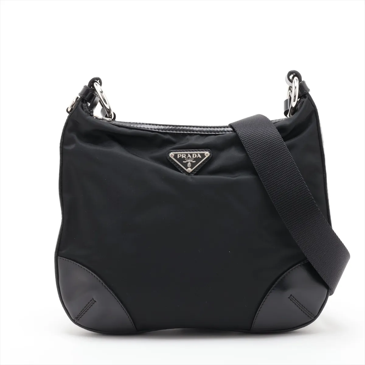Tessuto Nylon x Leather Shoulder Bag, Black