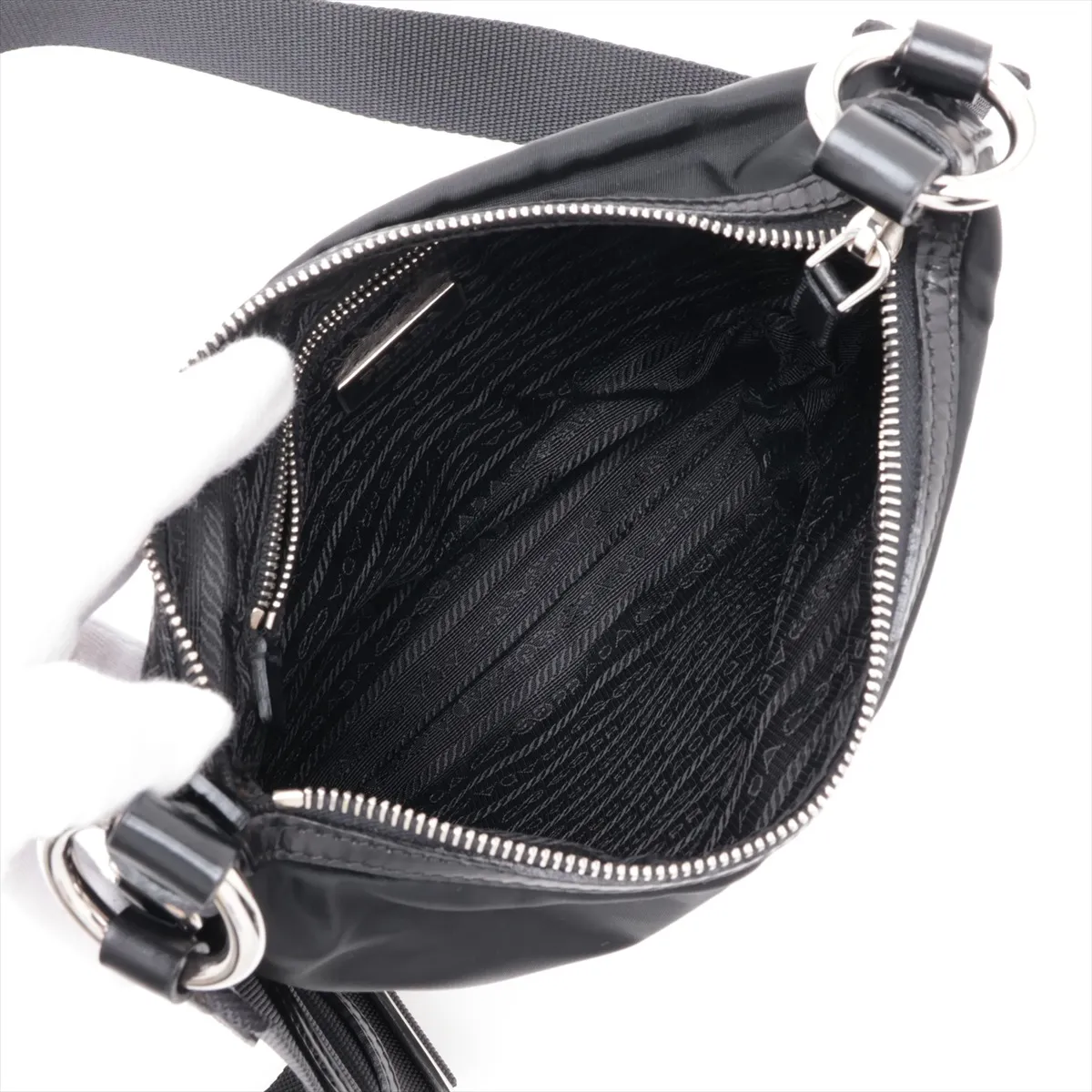 Tessuto Nylon x Leather Shoulder Bag, Black — view 6