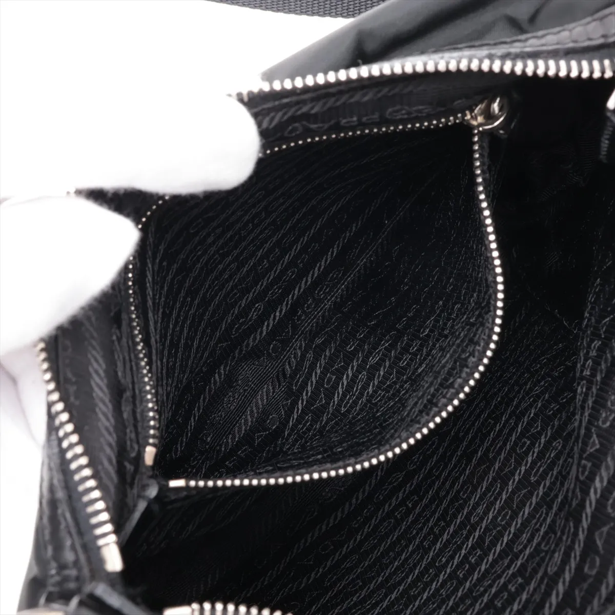 Tessuto Nylon x Leather Shoulder Bag, Black — view 7