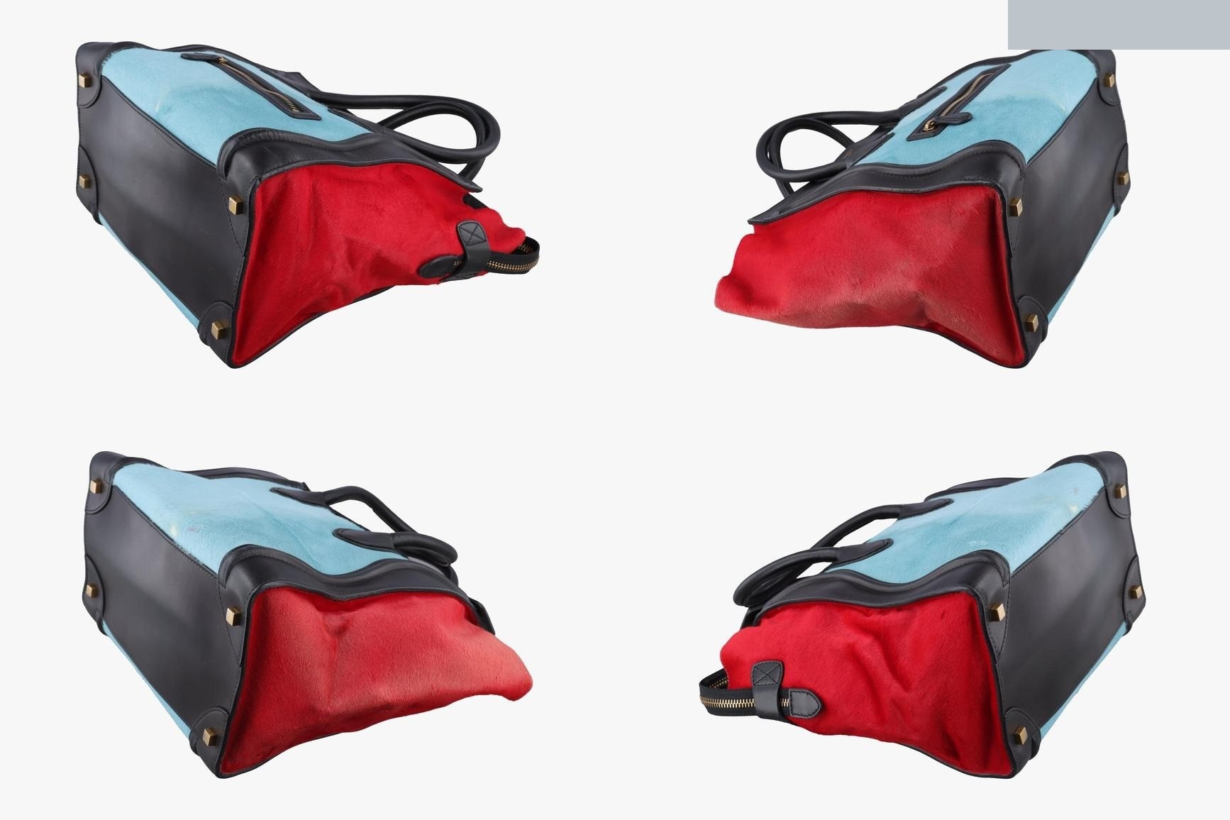 Luggage Mini Shopper - Leather x Calf Hair - Black x Blue x Red — view 4