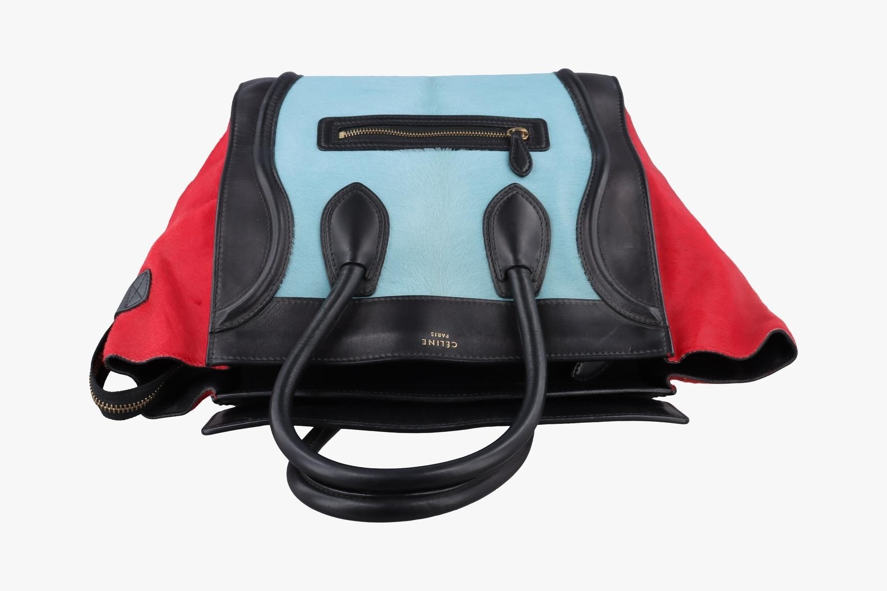 Luggage Mini Shopper - Leather x Calf Hair - Black x Blue x Red — view 5