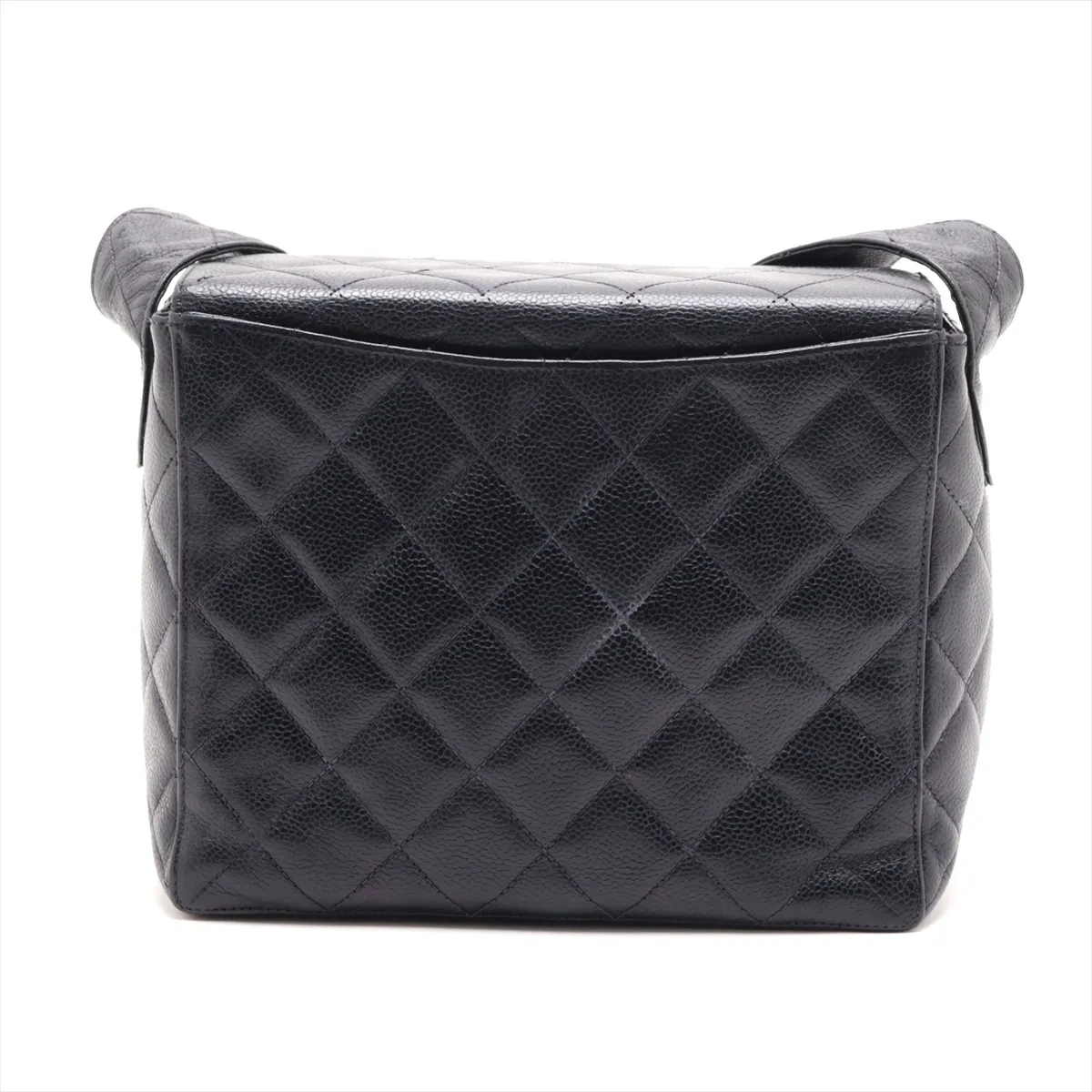 Matelassé Caviar Skin Shoulder Bag, Black with Gold Hardware — view 2