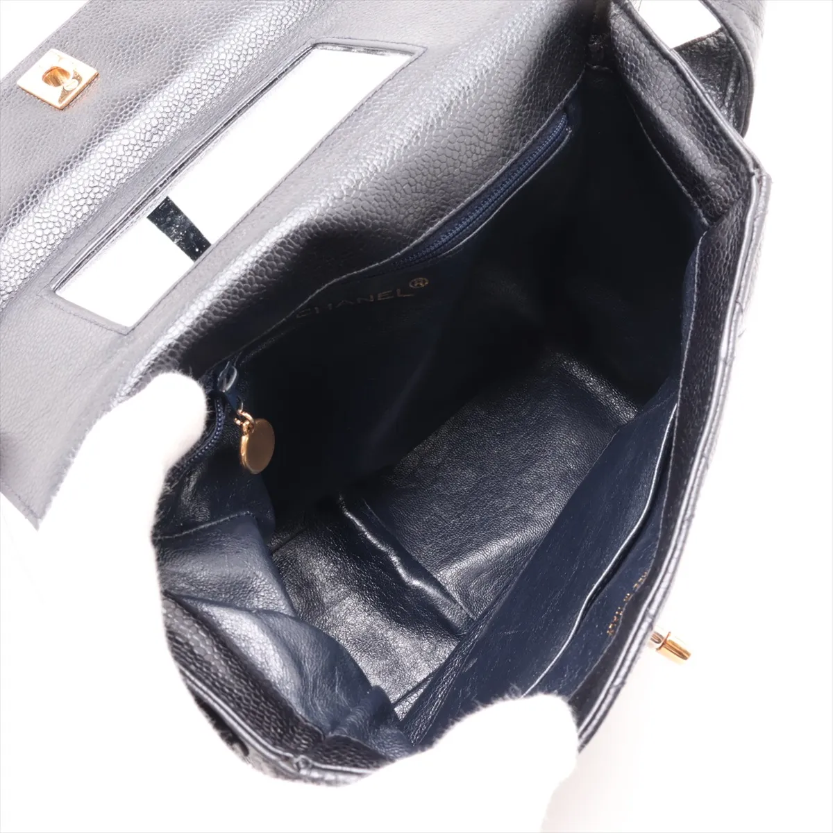 Matelassé Caviar Skin Shoulder Bag, Black with Gold Hardware — view 6