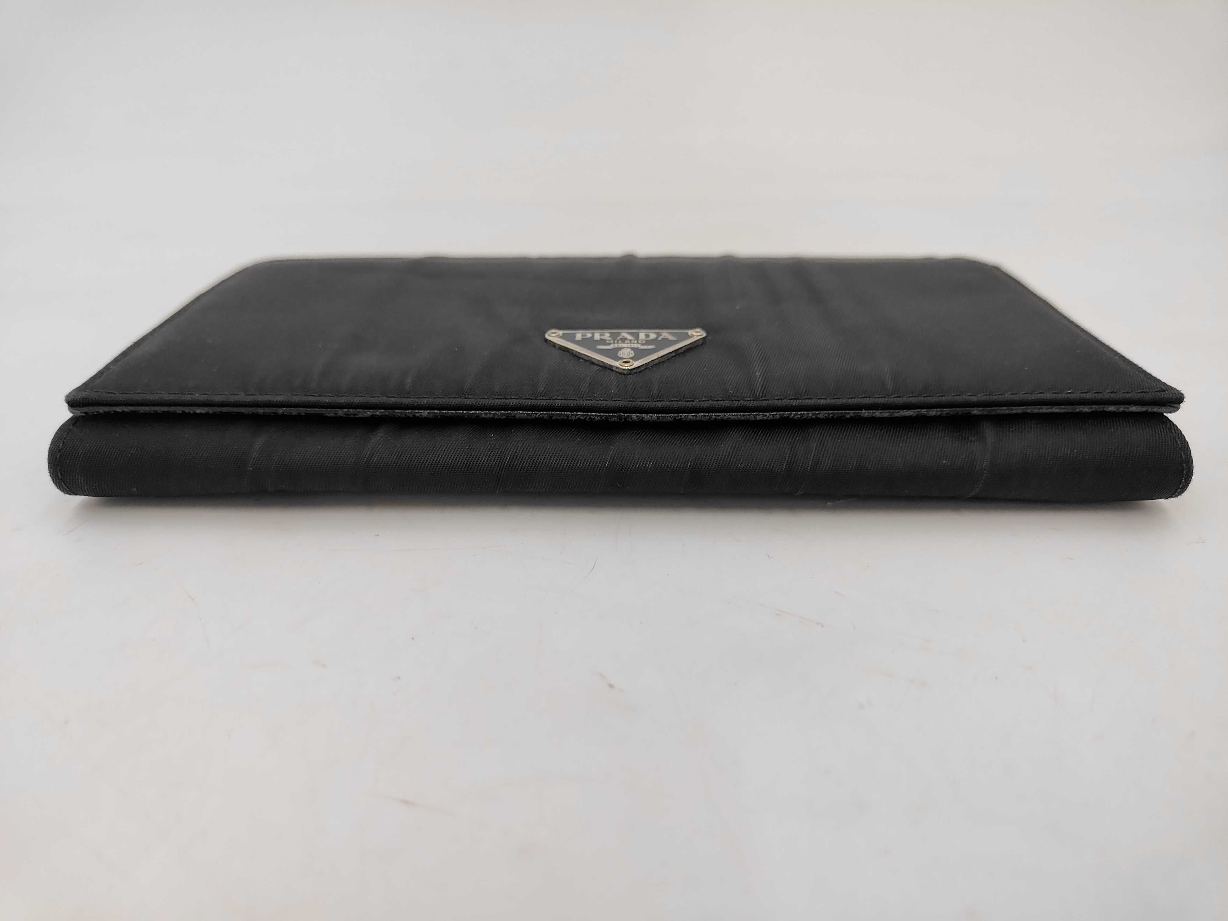 Nylon/Saffiano Triangle Logo Long Wallet, Black, Silver Hardware — view 3
