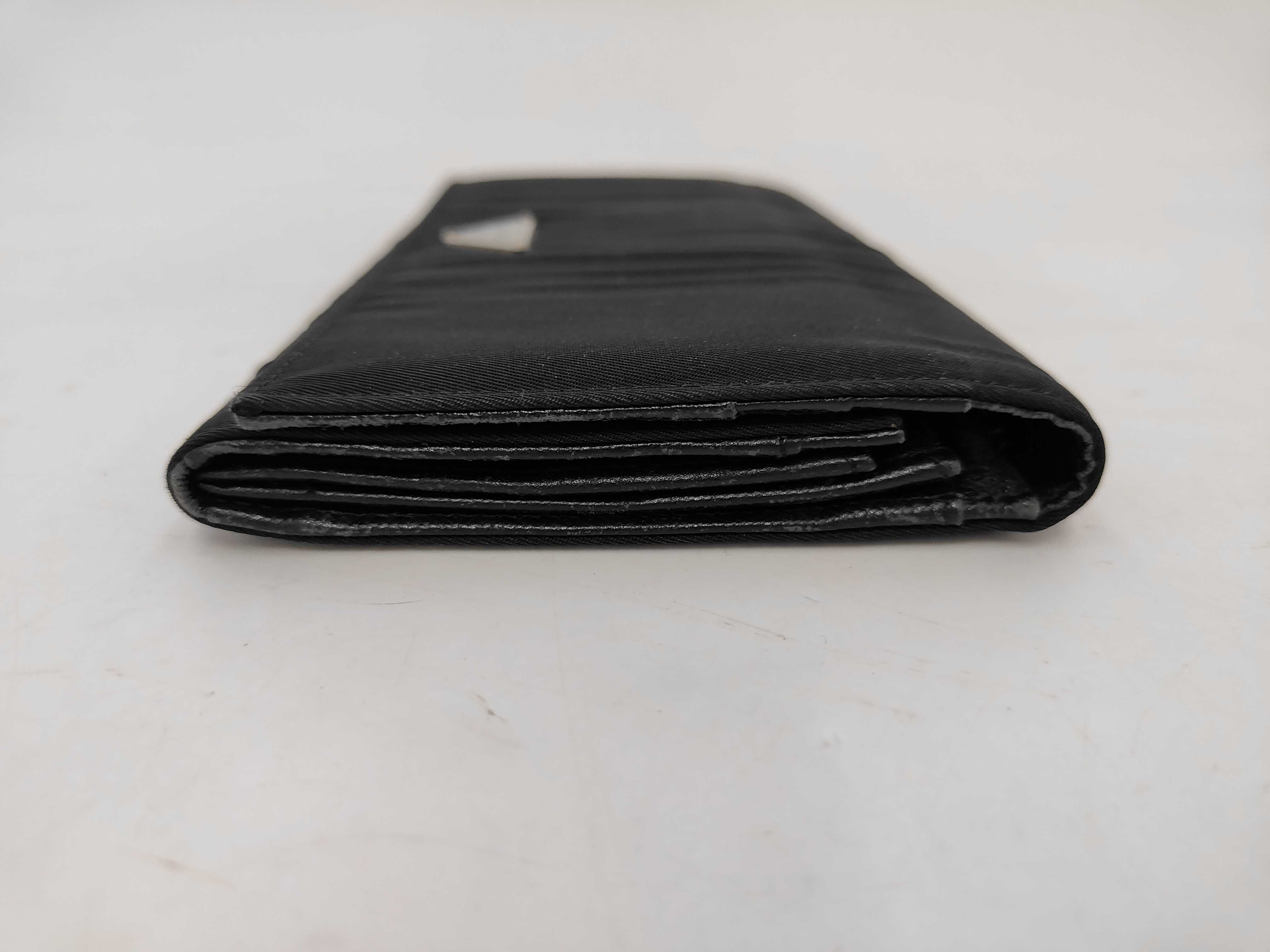 Nylon/Saffiano Triangle Logo Long Wallet, Black, Silver Hardware — view 4