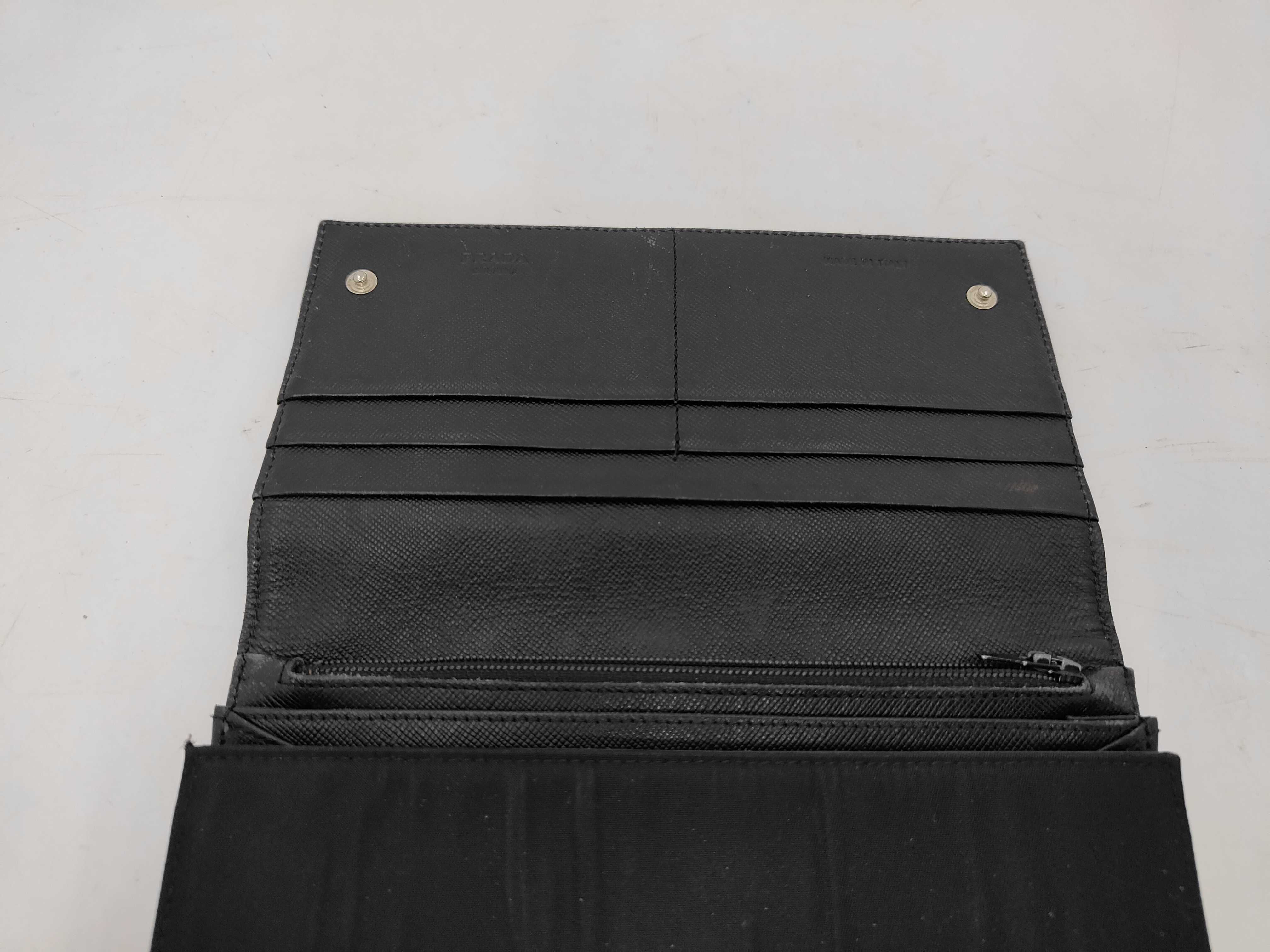 Nylon/Saffiano Triangle Logo Long Wallet, Black, Silver Hardware — view 7