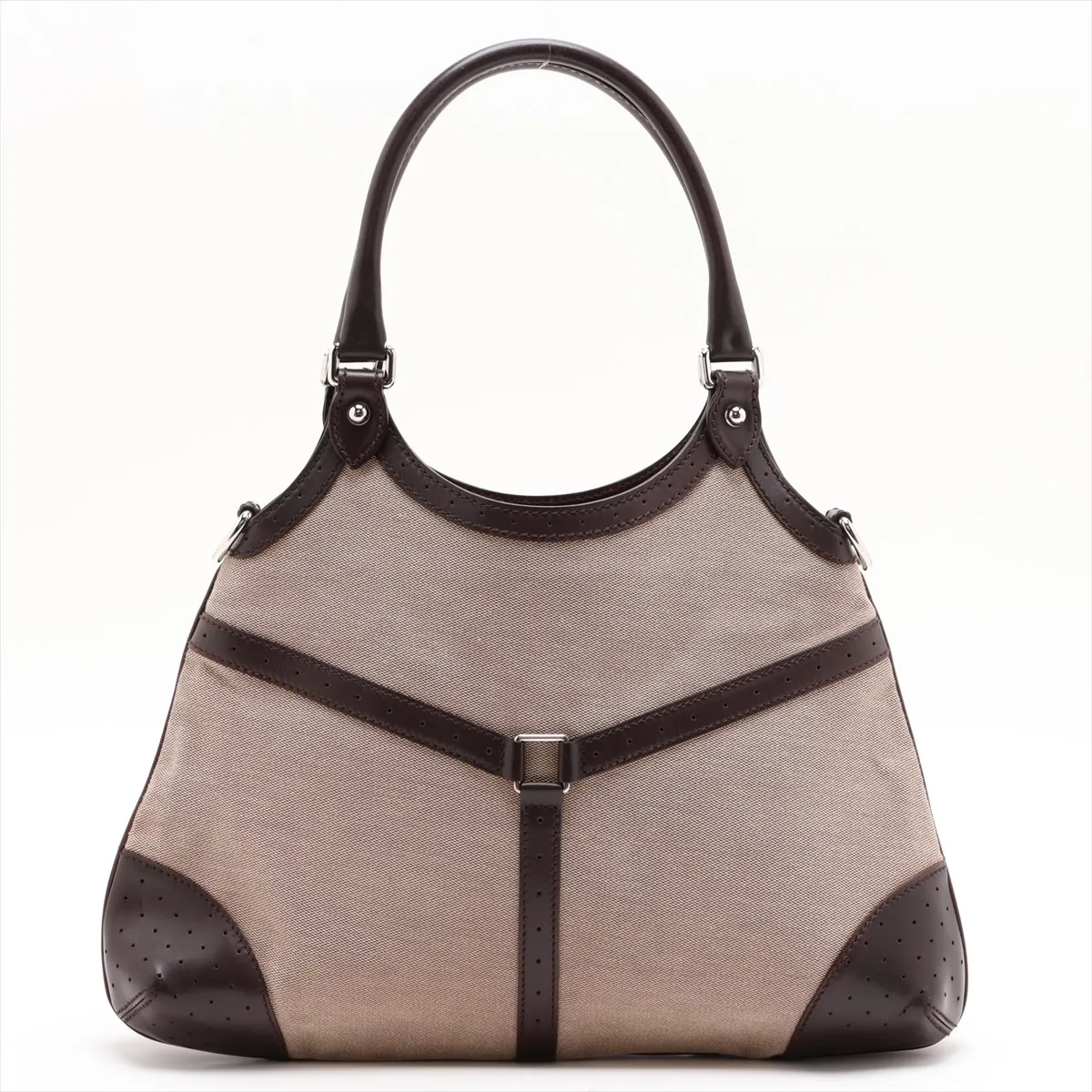 Interlocking G Canvas x Leather Tote Bag, Beige x Brown, 114875 — view 2
