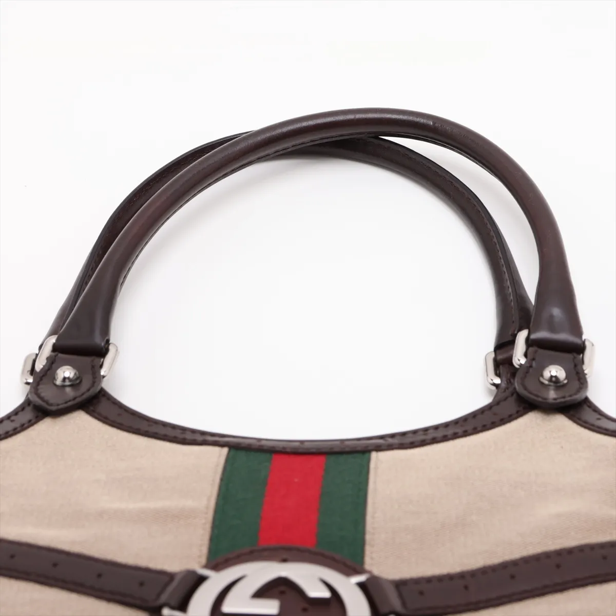 Interlocking G Canvas x Leather Tote Bag, Beige x Brown, 114875 — view 6