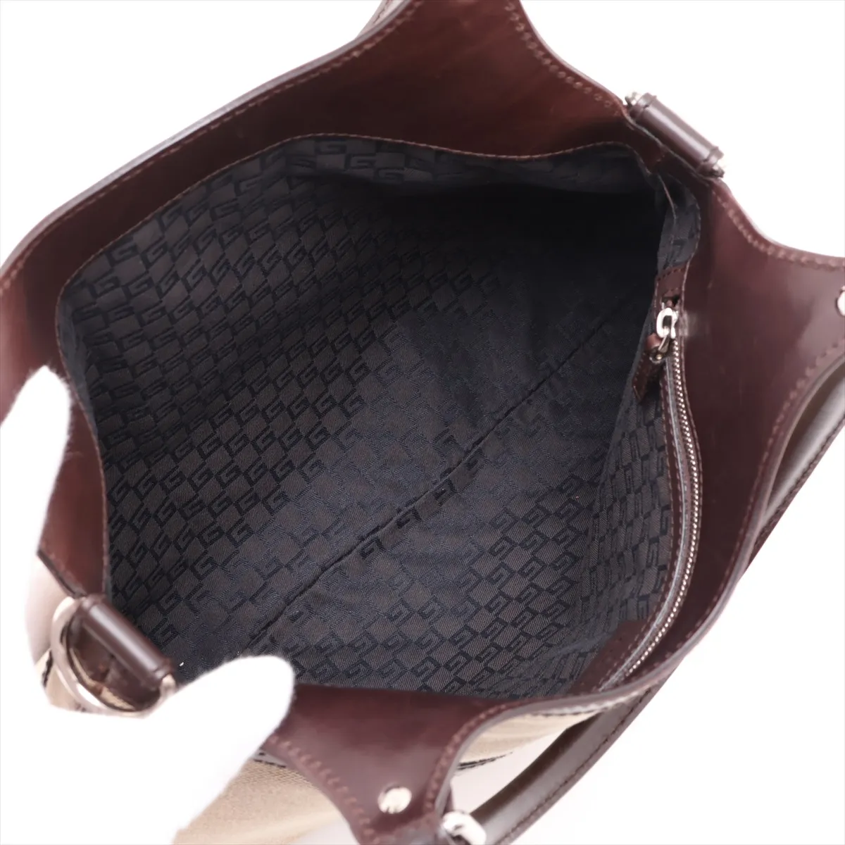 Interlocking G Canvas x Leather Tote Bag, Beige x Brown, 114875 — view 7