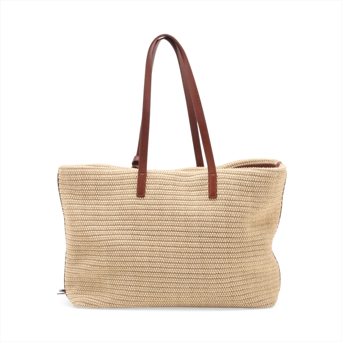 Raffia x Leather Tote Bag, Beige x Brown, 490793 — view 2