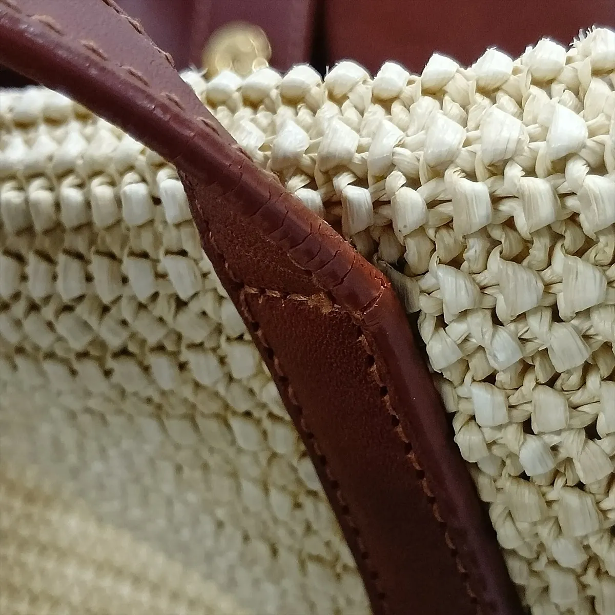 Raffia x Leather Tote Bag, Beige x Brown, 490793 — view 13