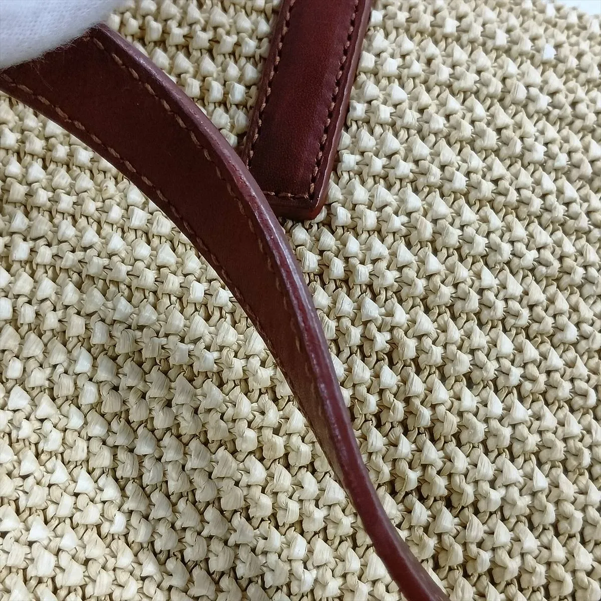 Raffia x Leather Tote Bag, Beige x Brown, 490793 — view 14