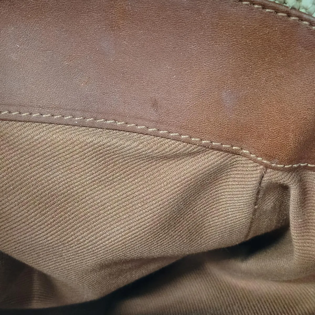 Raffia x Leather Tote Bag, Beige x Brown, 490793 — view 15